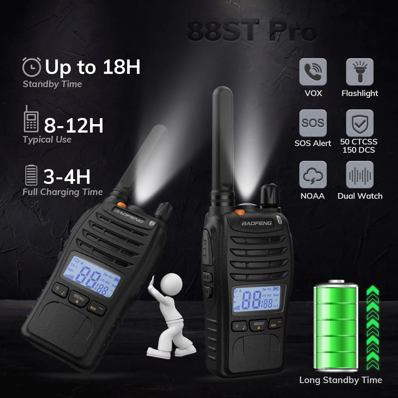 Baofeng BF-88ST Pro [3 Pack] FRS Radio | License-Free | NOAA | VOX | Dual Watch | USB Charger - Image 4