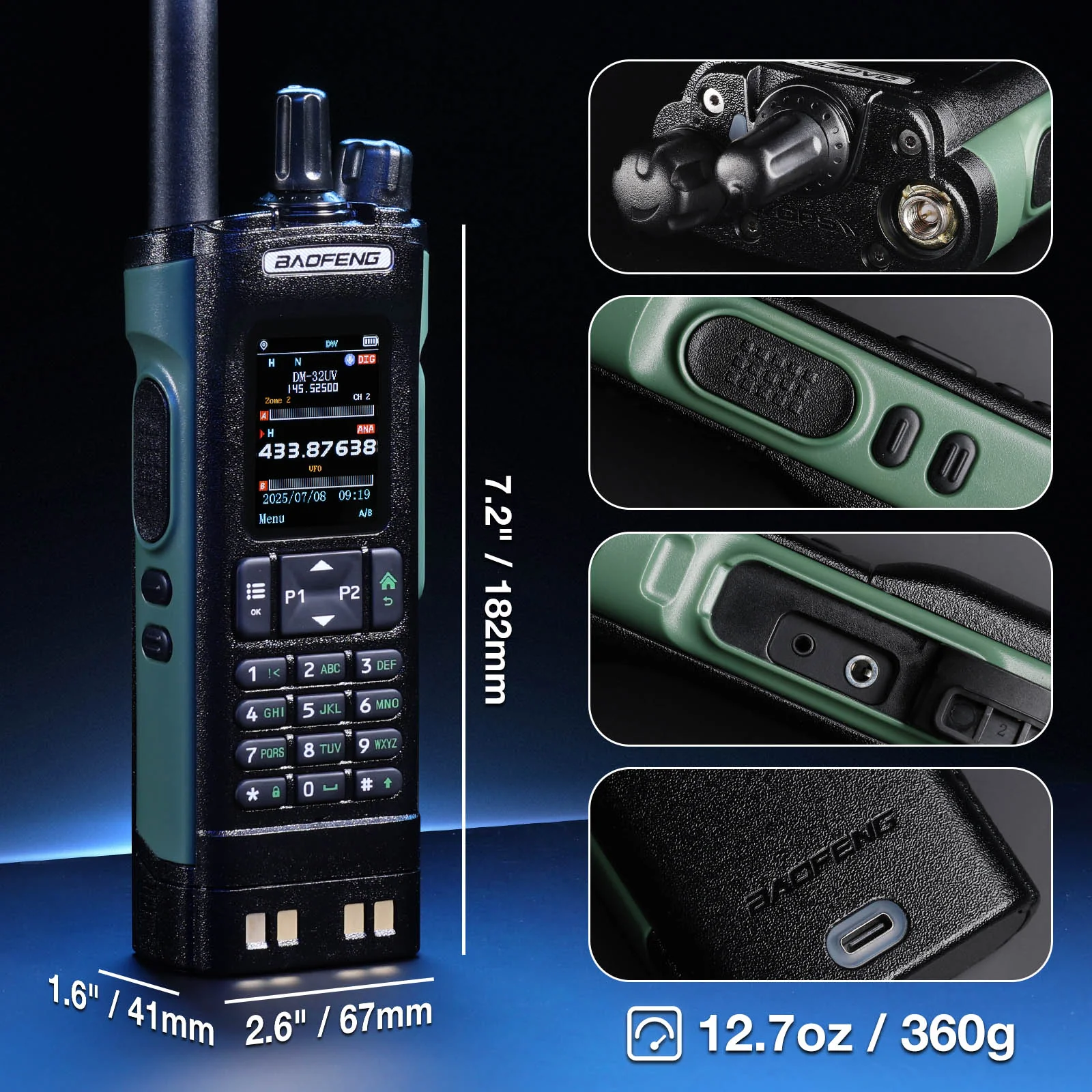 Baofeng DM-32UV 10W DMR Ham Radio | GPS & Digital APRS | UHF/VHF/AM/FM/NOAA | NOAA Alert | Tier II Dual Slot | 2” Color Display | 4K Channels | 50K Contacts - Image 3