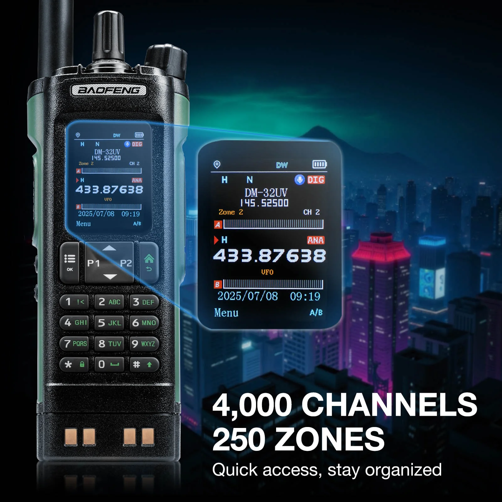 Baofeng DM-32UV 10W DMR Ham Radio | GPS & Digital APRS | UHF/VHF/AM/FM/NOAA | NOAA Alert | Tier II Dual Slot | 2” Color Display | 4K Channels | 50K Contacts - Image 5