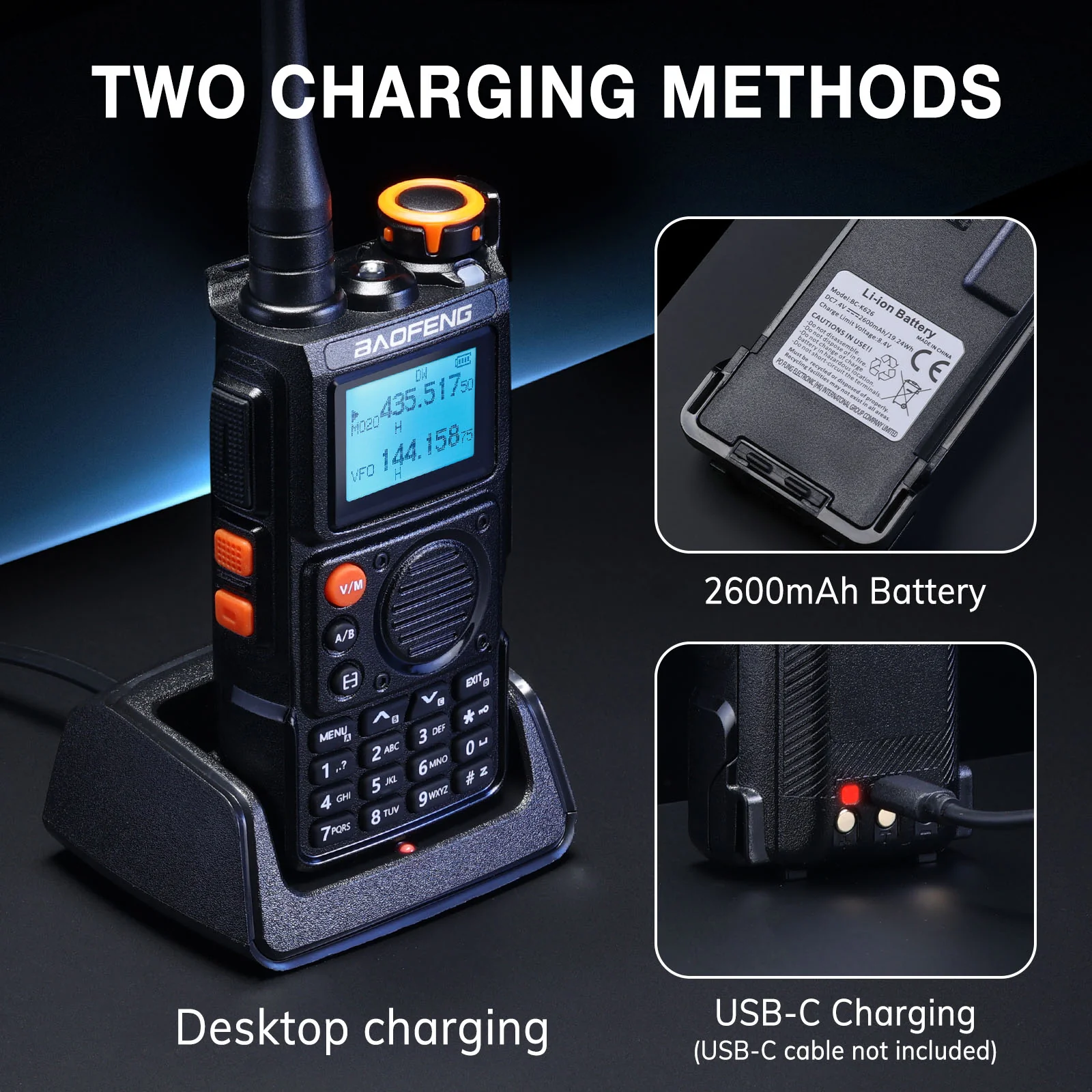 Baofeng K6 Tri-Band Radio | 5W | 999 CH | UHF/VHF/1.25M/NOAA/FM/Air Receiver | Reverse Repeater Freq | 2600mAh Type-C Battery - Image 6