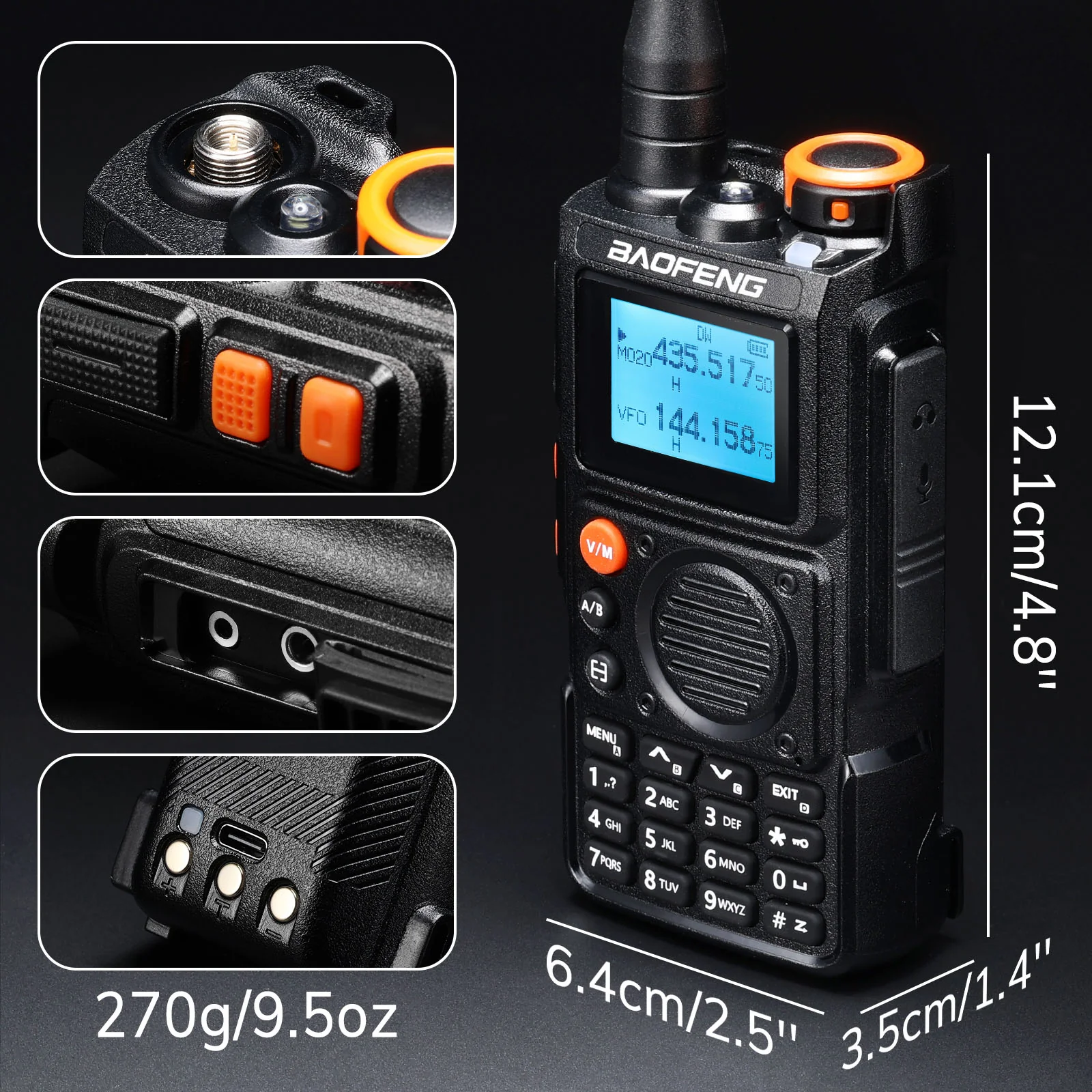 Baofeng K6 Tri-Band Radio | 5W | 999 CH | UHF/VHF/1.25M/NOAA/FM/Air Receiver | Reverse Repeater Freq | 2600mAh Type-C Battery - Image 7
