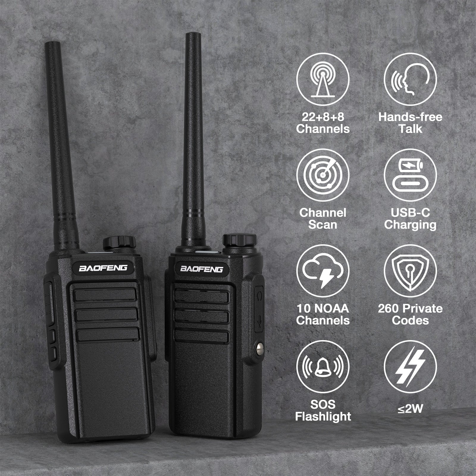 Baofeng MP31 GMRS Radio [1 Pair] | 2W |  IP54 Waterproof | USB-C Charging | VOX | NOAA Receive & Scan - Image 3