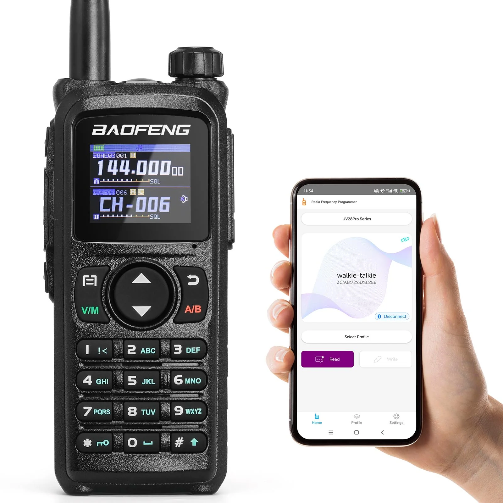 Baofeng UV-28 Plus Tri-band Radio | 10W | GPS | APP Programming | 1.77 Inch Color Screen | 1000CH 10 Zones | NOAA | 2200mAh Battery