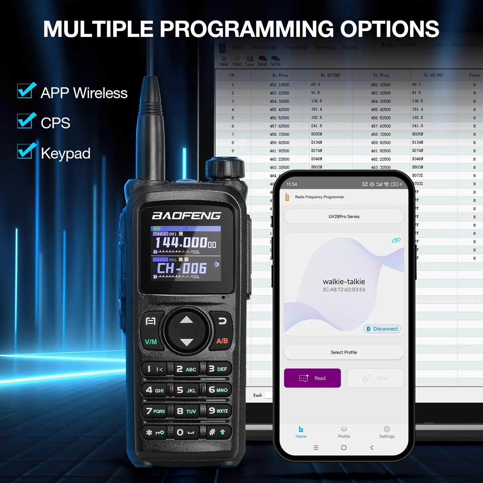 Baofeng UV-28 Plus Tri-band Radio | 10W | GPS | APP Programming | 1.77 Inch Color Screen | 1000CH 10 Zones | NOAA | 2200mAh Battery - Image 2