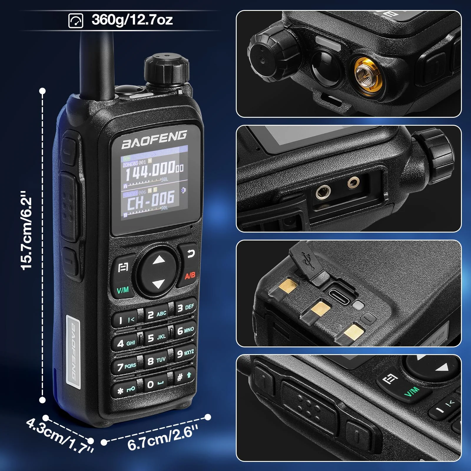 Baofeng UV-28 Plus Tri-band Radio | 10W | GPS | APP Programming | 1.77 Inch Color Screen | 1000CH 10 Zones | NOAA | 2200mAh Battery - Image 7