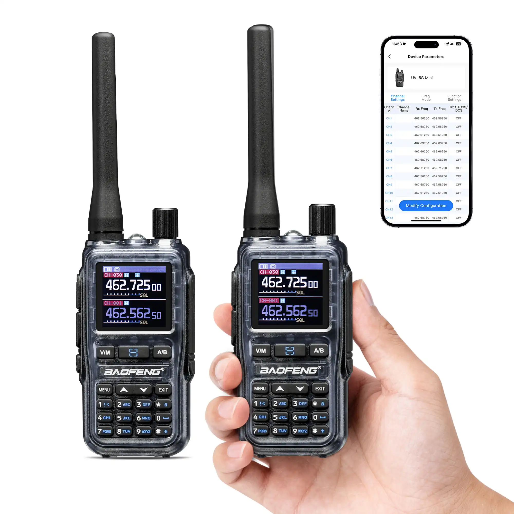 Baofeng UV-5G Mini GMRS Radio | 5W | APP Programming | 1.44 Inch Color Screen | 999CH | NOAA | USB-C Charging