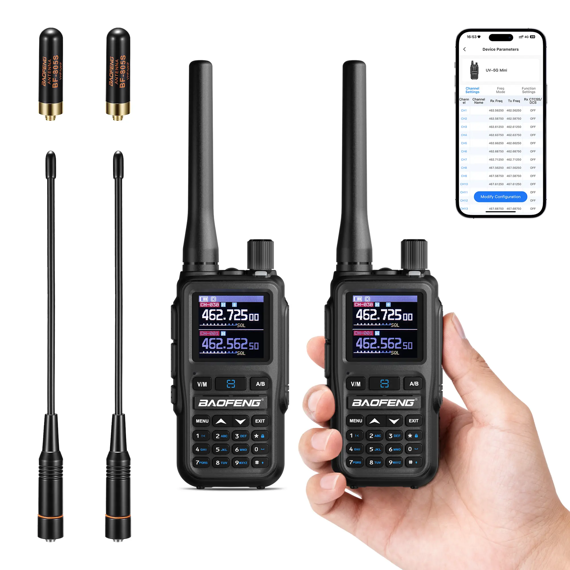 Baofeng UV-5G Mini GMRS Radio | 5W | APP Programming | 1.44 Inch Color Screen | 999CH | NOAA | USB-C Charging - Image 17