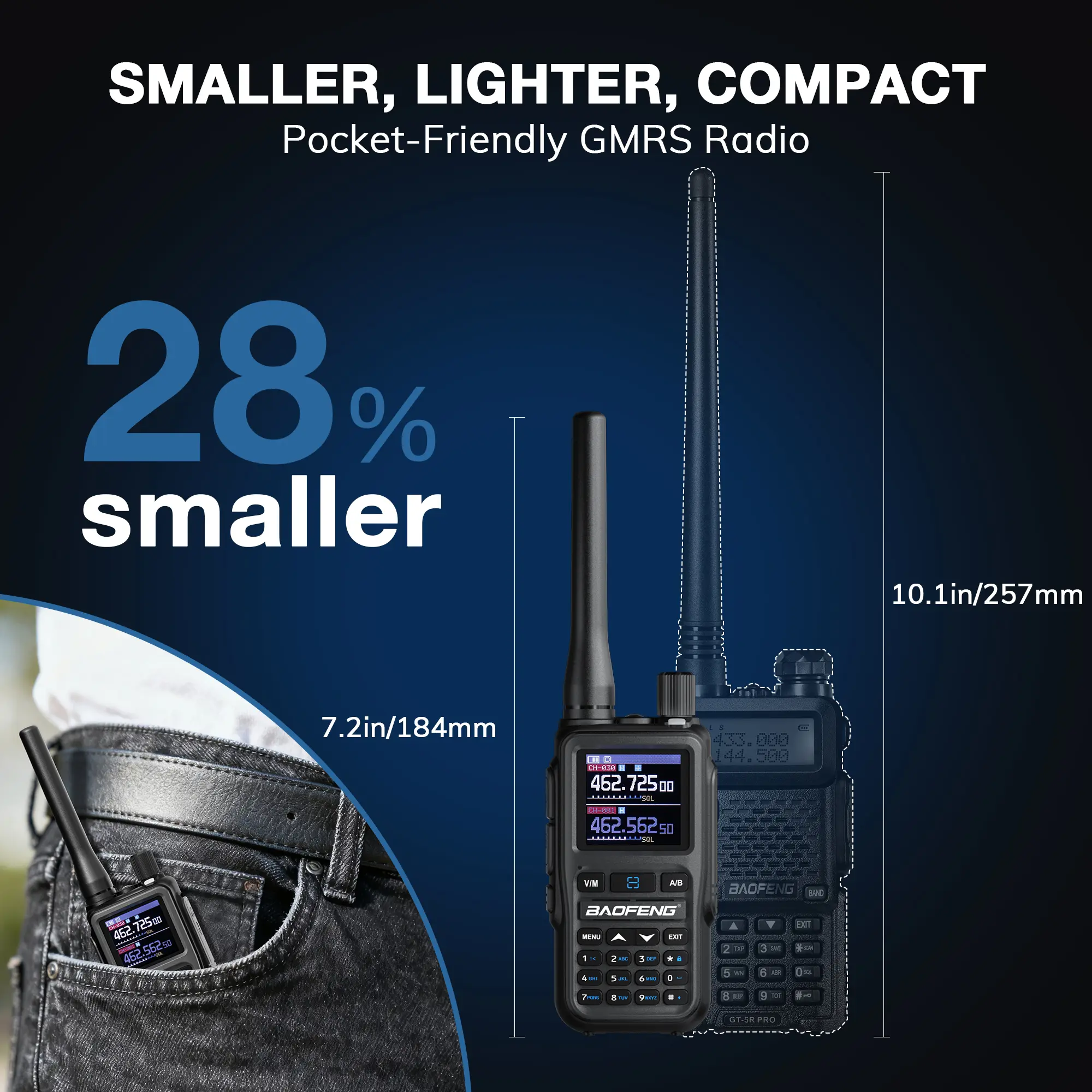 Baofeng UV-5G Mini GMRS Radio | 5W | APP Programming | 1.44 Inch Color Screen | 999CH | NOAA | USB-C Charging - Image 4