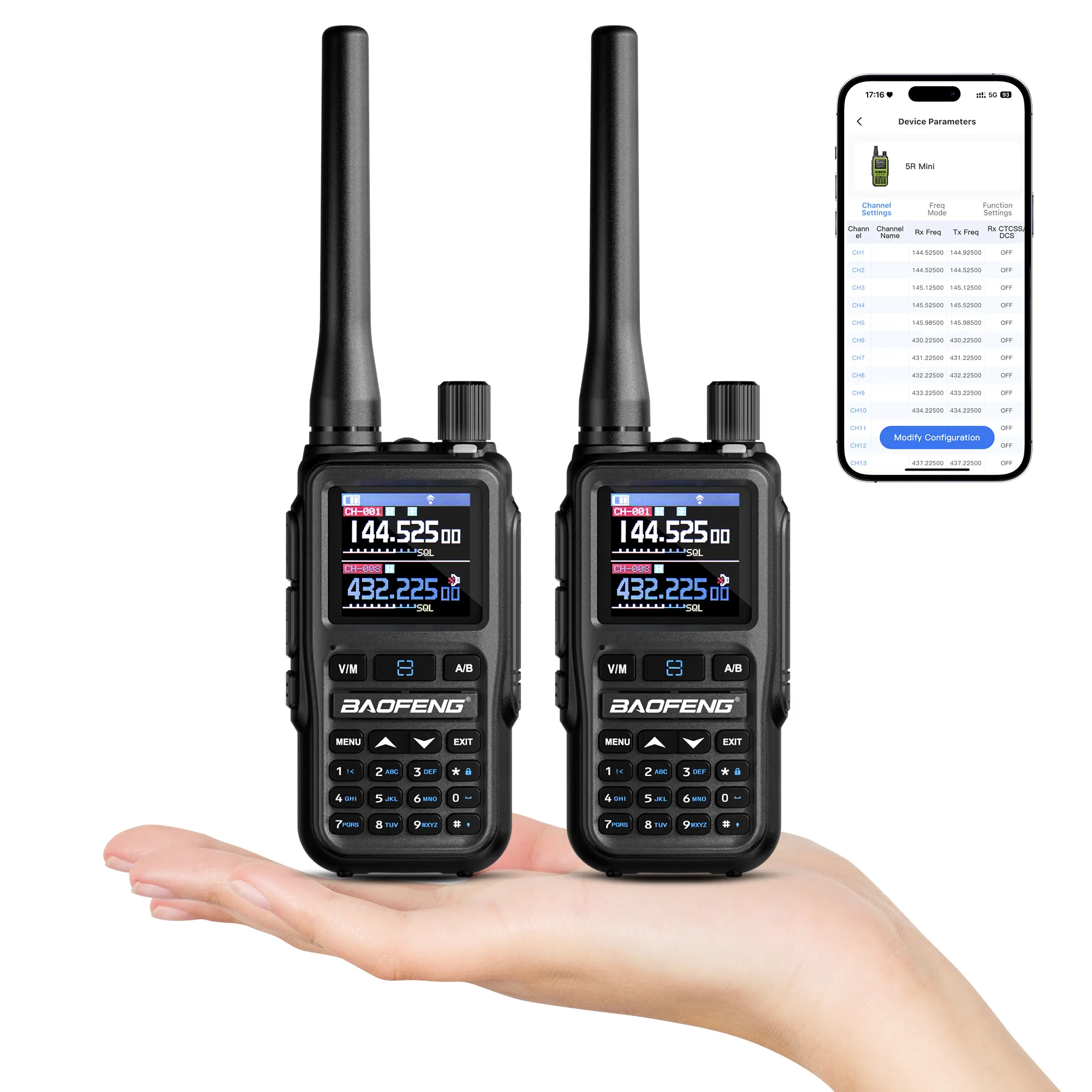 Baofeng UV-5R Mini Dual-band Radio | 5W/2W | APP Programming | Quartz/Amber/Grey | 1.44 Inch Color Screen | 999CH  | NOAA | USB-C Charging