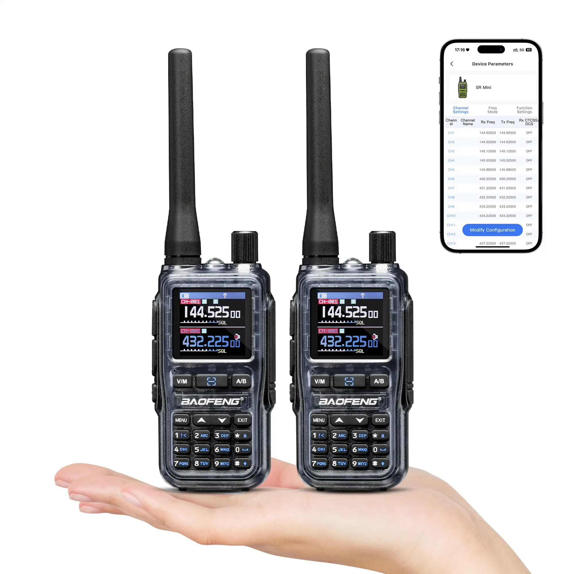 Baofeng UV-5R Mini Dual-band Radio | 5W/2W | APP Programming | Quartz/Amber/Grey | 1.44 Inch Color Screen | 999CH  | NOAA | USB-C Charging - Image 3