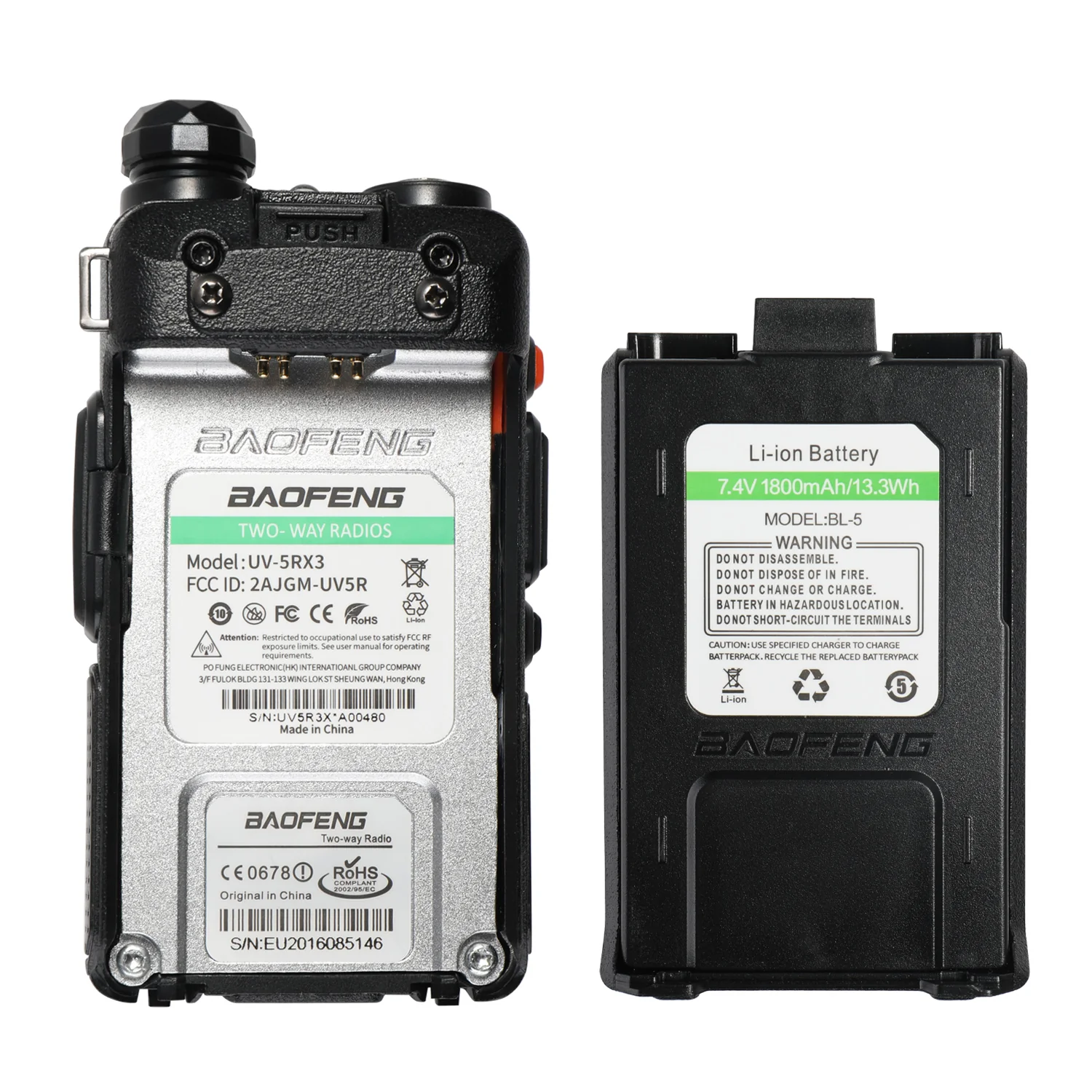 Baofeng UV-5RX3 [5 Packs] | Tri-band 1.25M | Tri-color LCD | 2 Antennas | with Cable | Support CHIRP Programming - Image 14