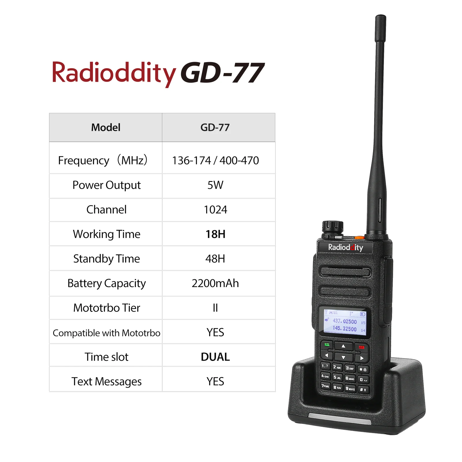 GD-77 DMR Dual Band Dual Time Slot Two Way Radio + Cable [4 Pack] [DISCONTINUED] - Image 5