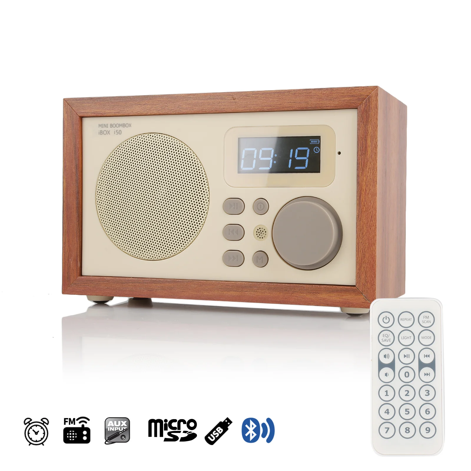 InstaBox i50 Wooden FM Clock Radio & Bluetooth Speaker [DISCONTINUED] - Image 2