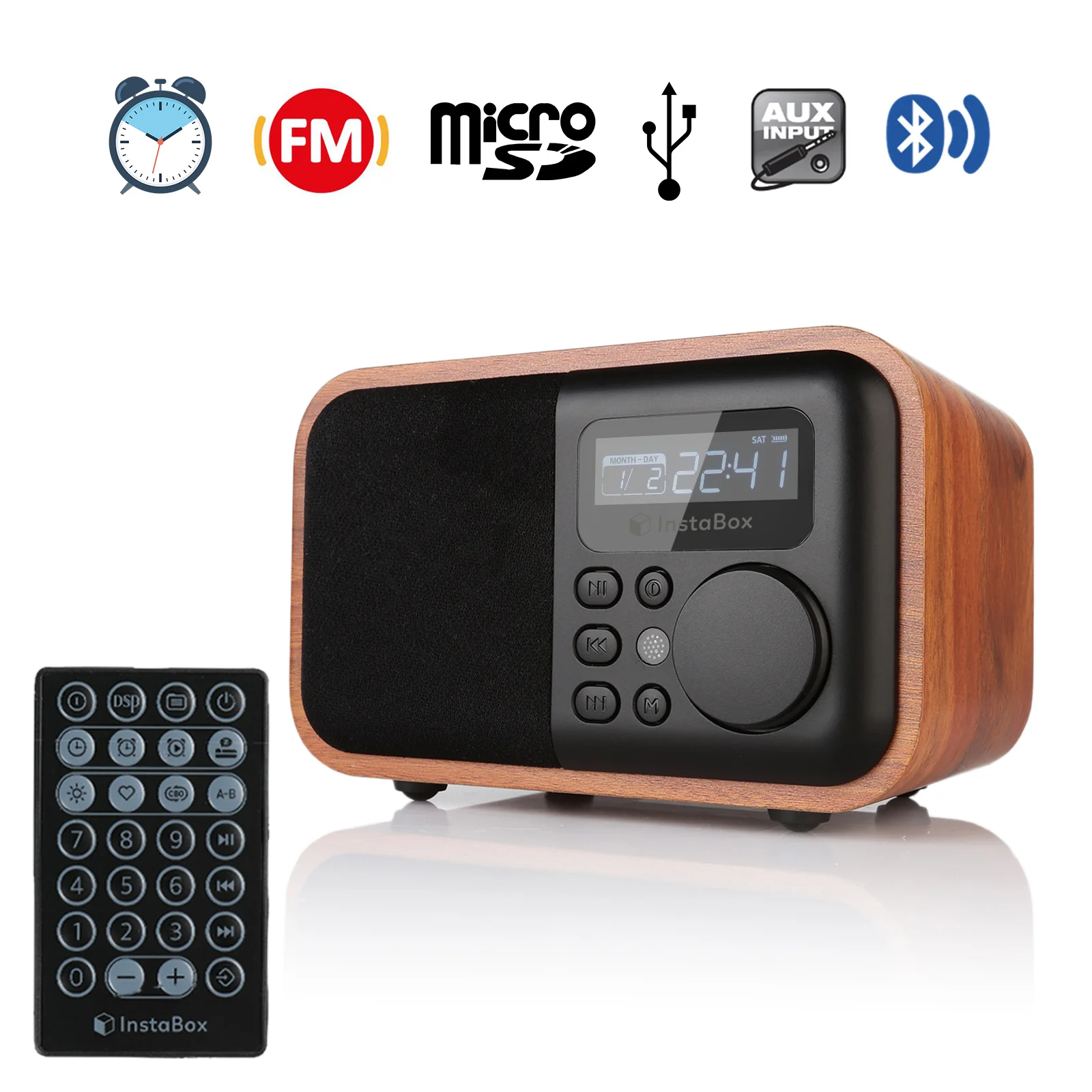 InstaBox i90 Wooden FM Clock Radio & Bluetooth Speaker [DISCONTINUED] - Image 3