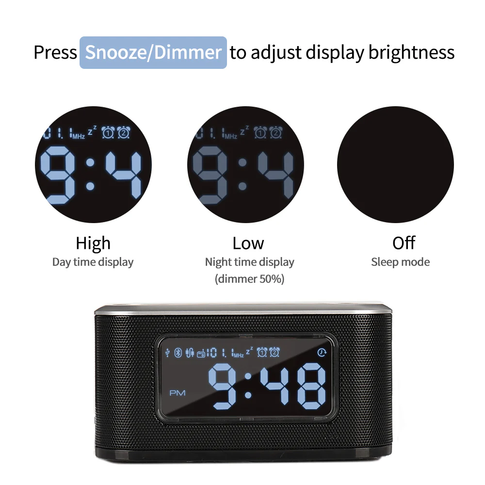 InstaBox W33 Wireless Charging Alarm Clock Radio Dual Speaker [DISCONTINUED] - Image 7