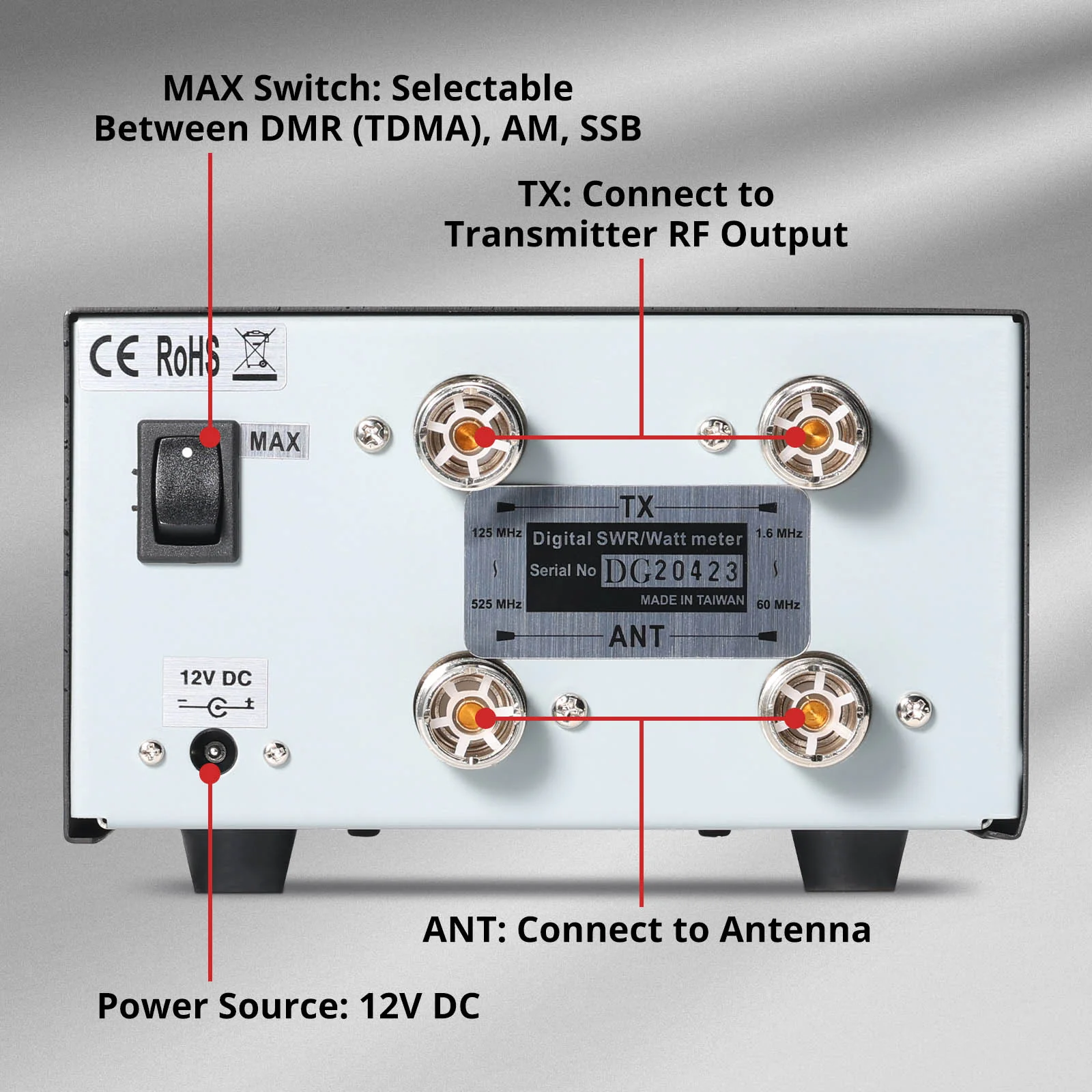 NISSEI DG-503 / DG-503MAX SWR Meter | HF/Dual Band | 3.5" LCD Screen | Max 200W | CW/FM/FDMA/DMR/AM/SSB - Image 6