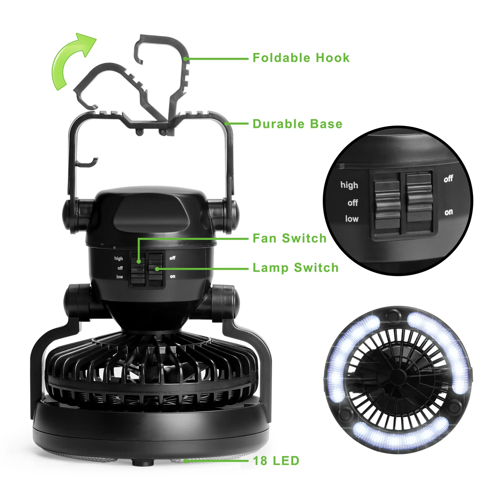 Raddy CF2 Portable Camping Fan with LED Lantern Battery Powered Tent Light [DISCONTINUED] - Image 4