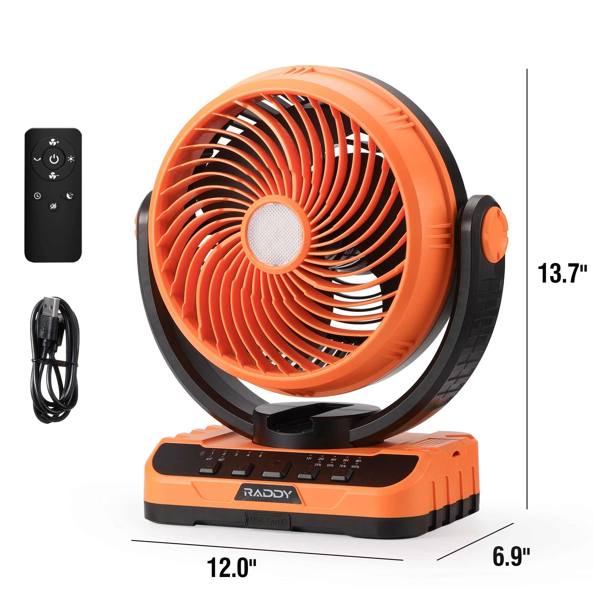 Raddy CF5 Rechargeable Camping Fan | 40,000mAh Battery | LED Light & Remote | 5 Speeds | Auto Oscillation | USB-C Charging| 3 Light Modes - Image 7
