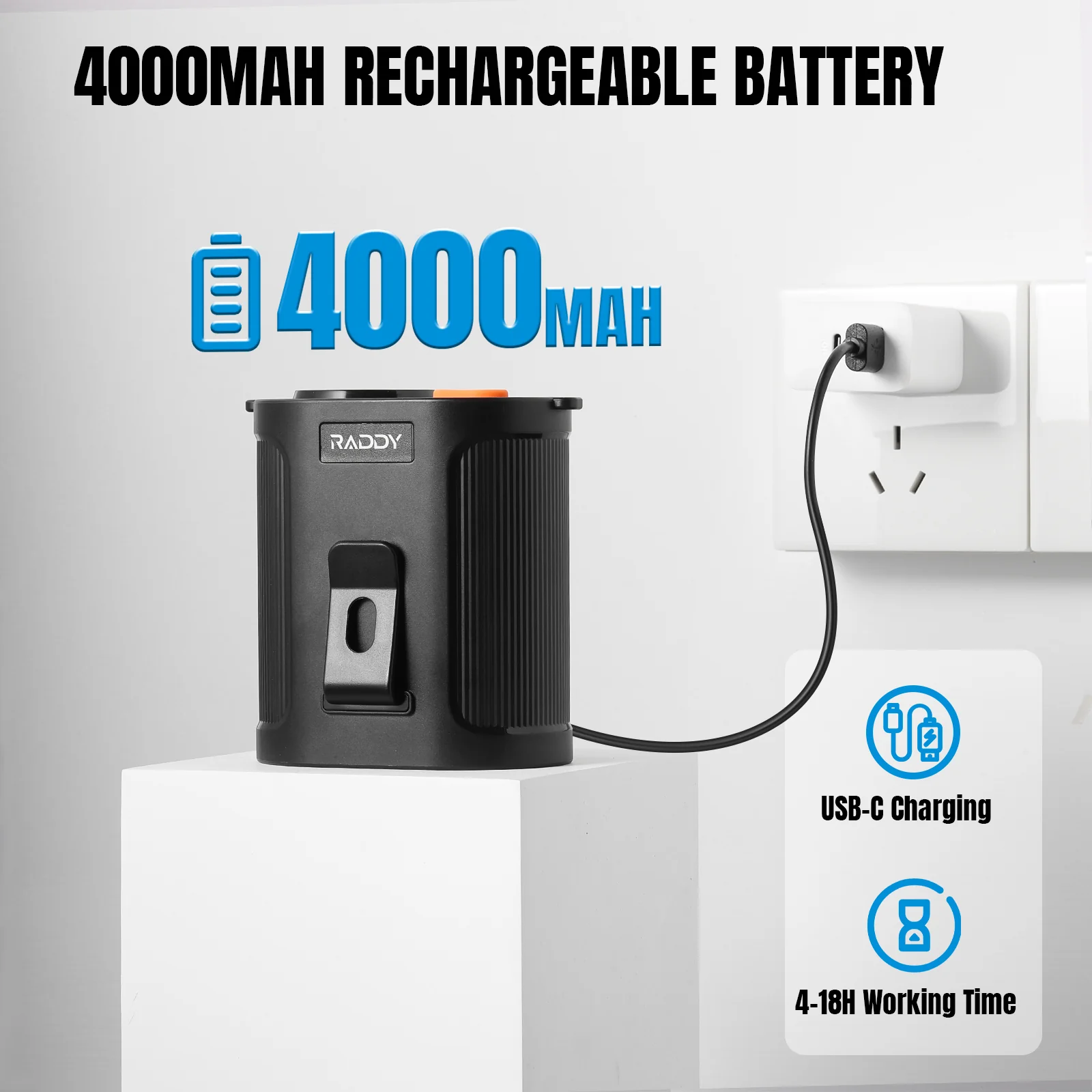 Raddy CF6 Portable Waist Fan | 14500RPM Strong Airflow | 5 Speeds | Rechargeable 4000mAh Battery | For Camping/Outdoor/Travel - Image 4