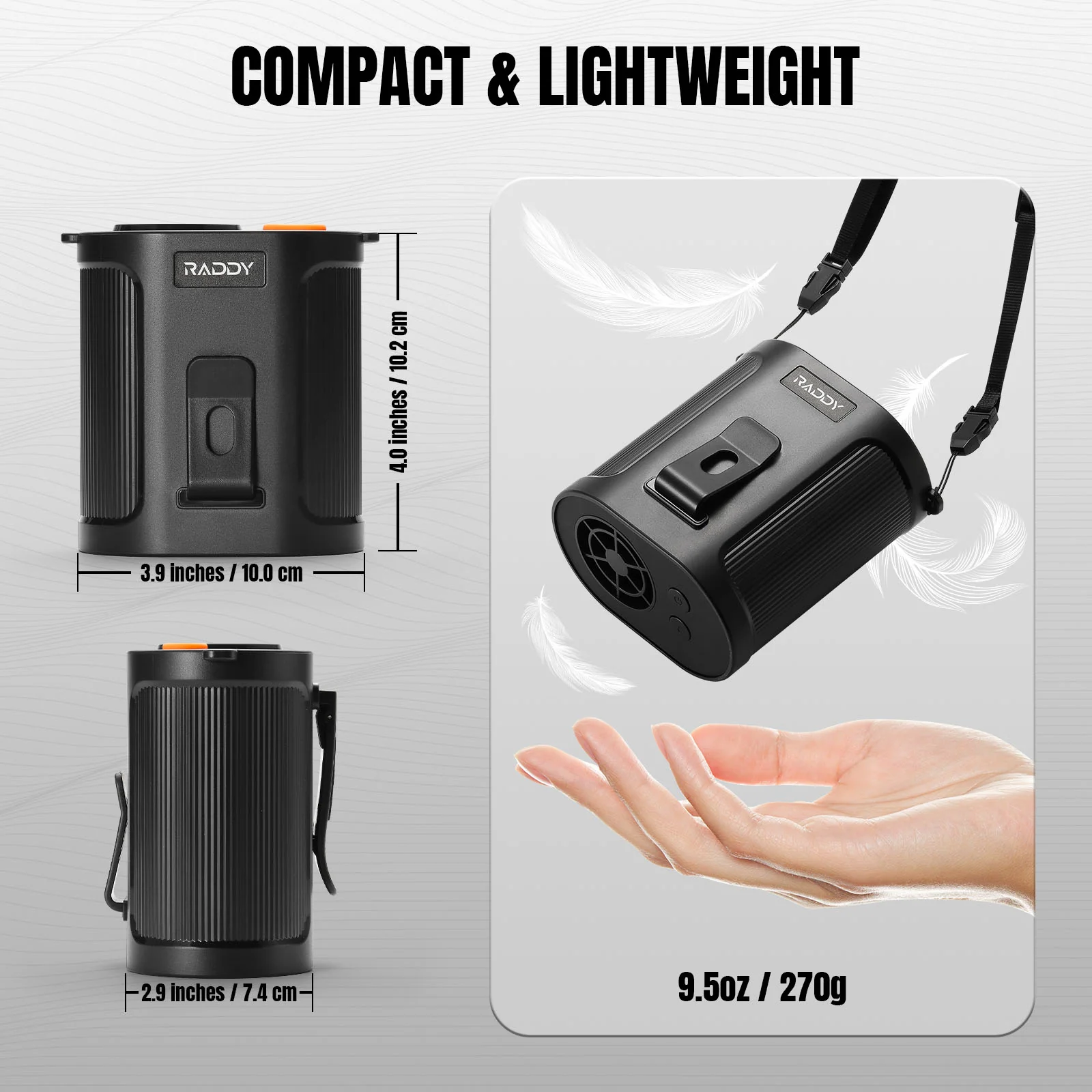 Raddy CF6 Portable Waist Fan | 14500RPM Strong Airflow | 5 Speeds | Rechargeable 4000mAh Battery | For Camping/Outdoor/Travel - Image 6