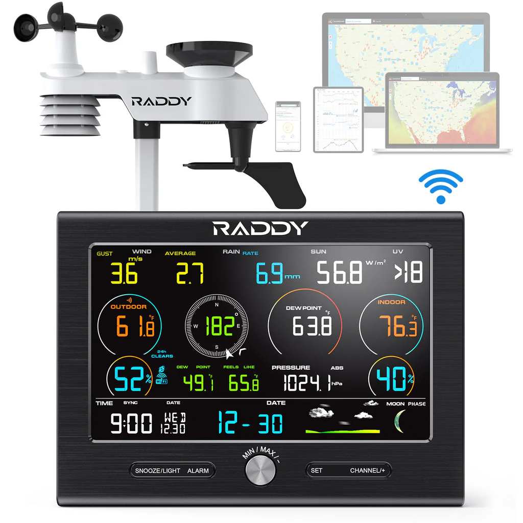 Raddy L7 LoRa Weather Station | Wi-Fi Indoor/Outdoor | 1.9 Miles | 7.2" Display | Rain Gauge | Thermometer | Humidity Sensor - Image 10