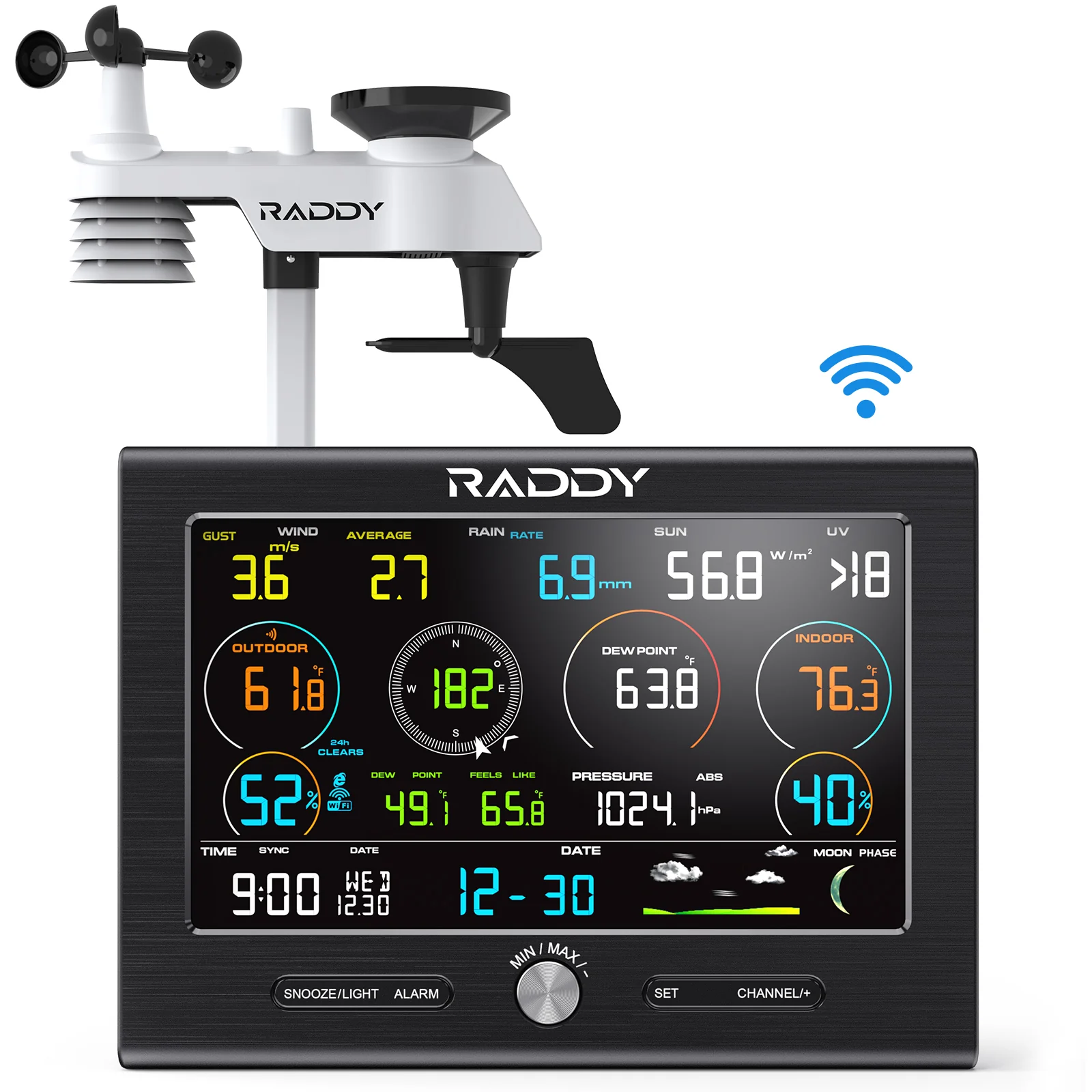 Raddy L7 LoRa Weather Station | Wi-Fi Indoor/Outdoor | 1.9 Miles | 7.2" Display | Rain Gauge | Thermometer | Humidity Sensor - Image 2