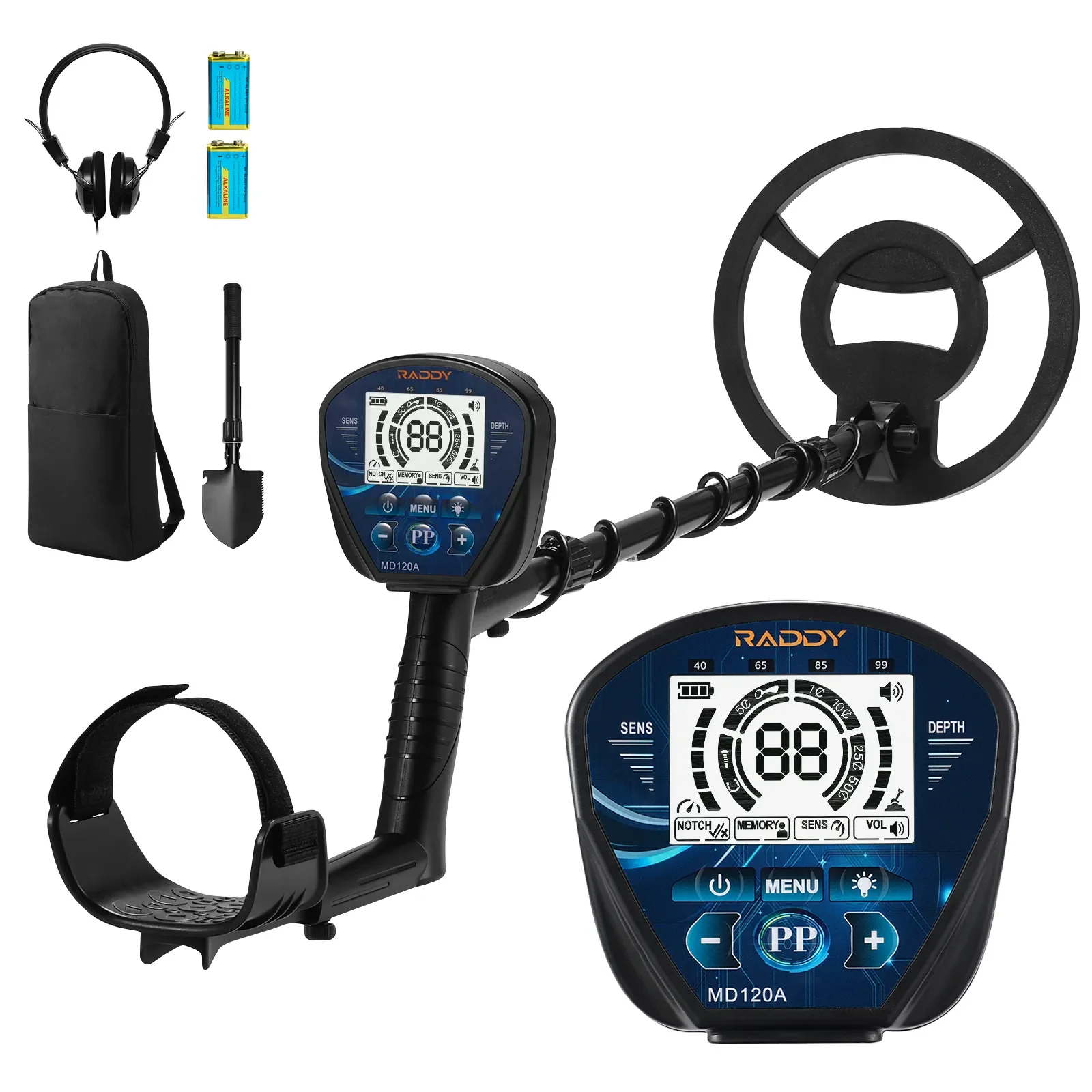 Raddy MD120A Professional Adult Metal Detector | 10" IPX7 Waterproof Search Coil | LCD Backlit Display | High Accuracy Gold Metal Detectors with 4 Modes