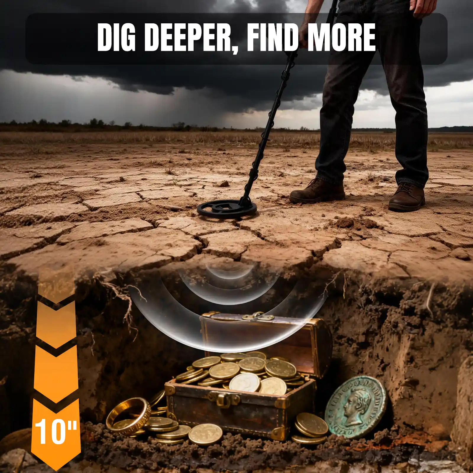 Raddy MD120A Professional Adult Metal Detector | 10" IPX7 Waterproof Search Coil | LCD Backlit Display | High Accuracy Gold Metal Detectors with 4 Modes - Image 3