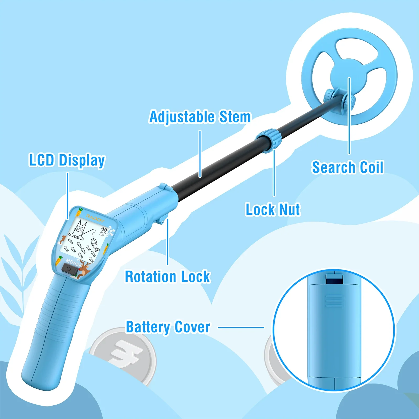 Raddy MD65K Kid Metal Detector | IPX7 Waterproof | 6.5" Coil | Fun LCD Display | Adjustable & Lightweight | Perfect Gift for Boys & Girls - Image 4