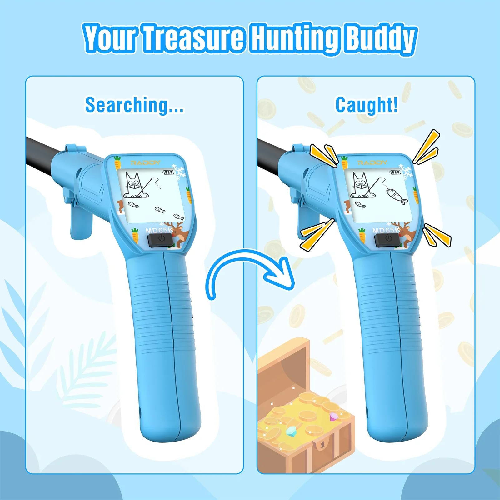 Raddy MD65K Kid Metal Detector | IPX7 Waterproof | 6.5" Coil | Fun LCD Display | Adjustable & Lightweight | Perfect Gift for Boys & Girls - Image 7