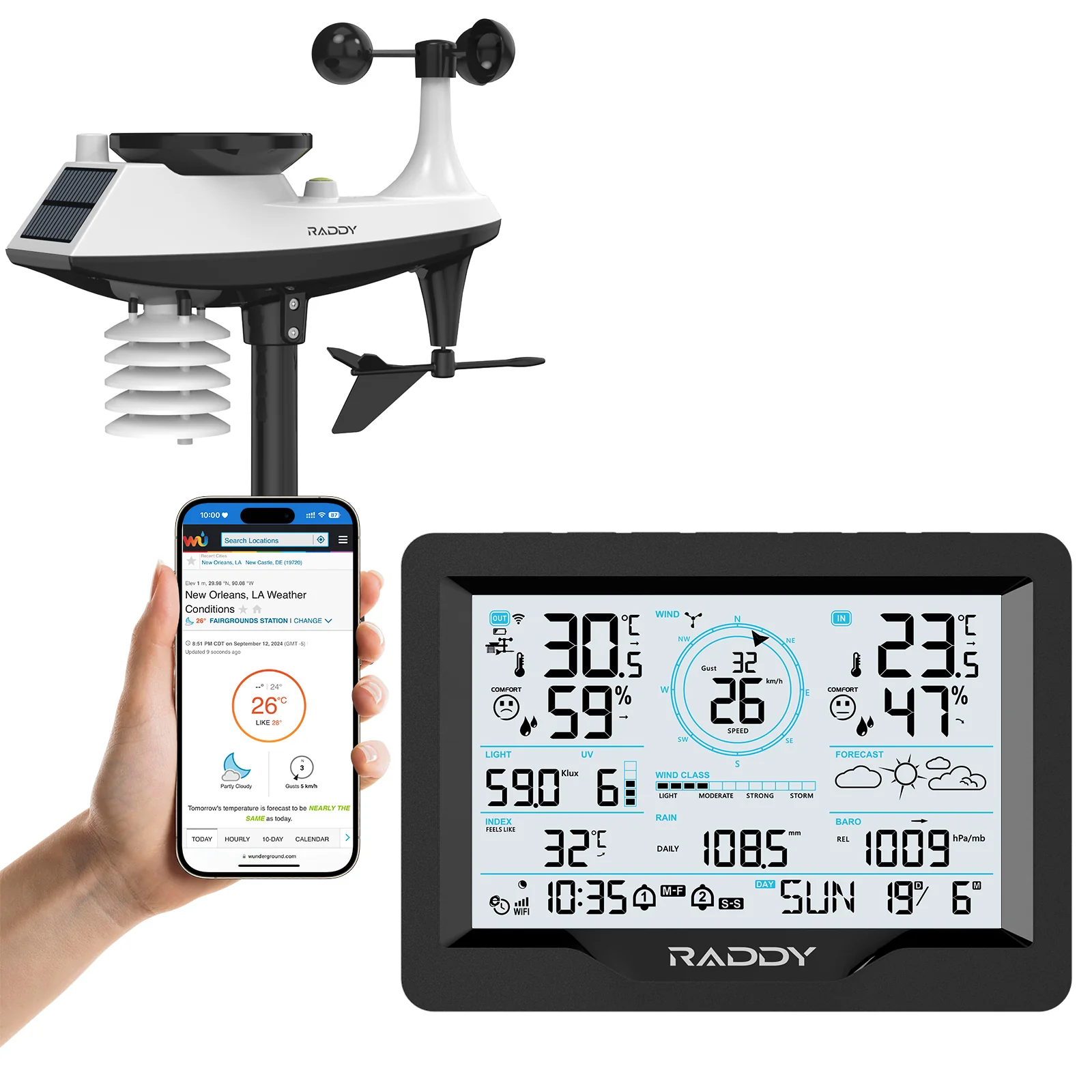 Raddy MN6 Wi-Fi Weather Station | 15-in-1 Wireless Weather Station| Weather Forecast | Adjustable Backlight