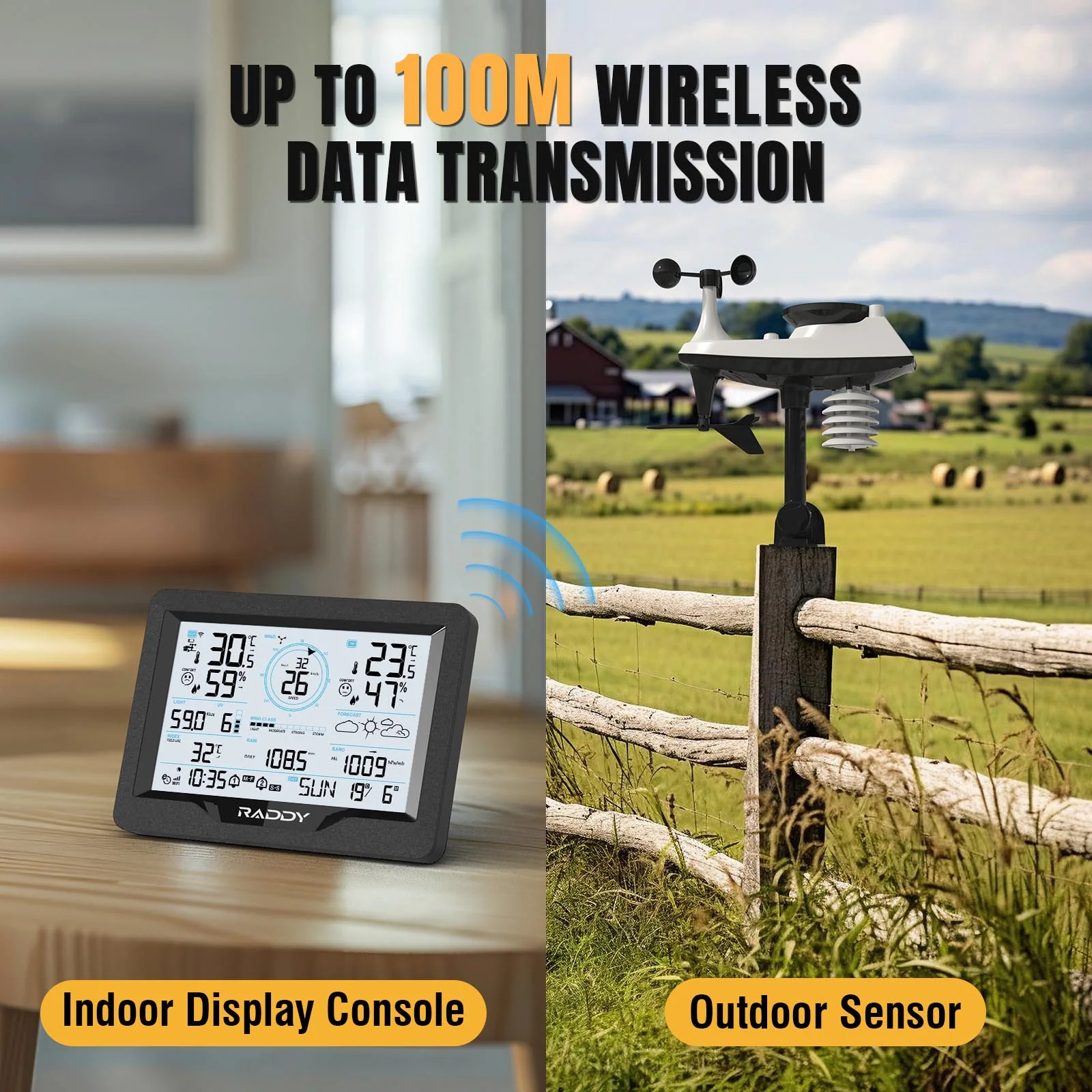 Raddy MN6 Wi-Fi Weather Station | 15-in-1 Wireless Weather Station| Weather Forecast | Adjustable Backlight - Image 6