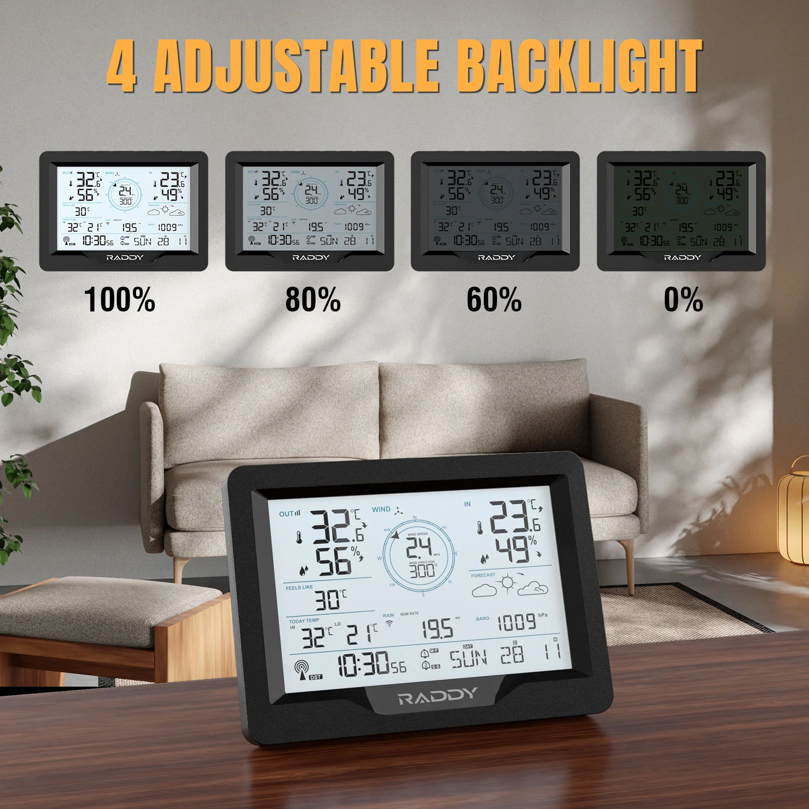 Raddy MN6 Lite Weather Station | 5-in-1 Wireless Indoor Outdoor Thermometer | Barometric Pressure | DCF Atomic Clock | Weather Forecast - Image 3
