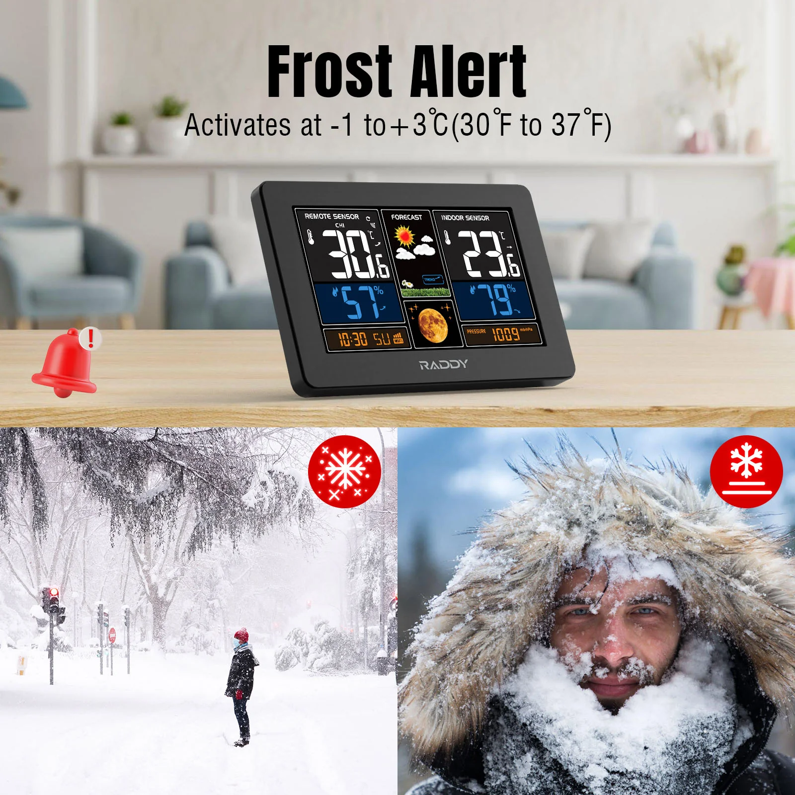 Raddy N75 Wi-Fi Weather Station | APP Control | 7.5" LCD Screen | Network Time | Weather Forecast | Frost Alert | Adjustable Brightness - Image 4