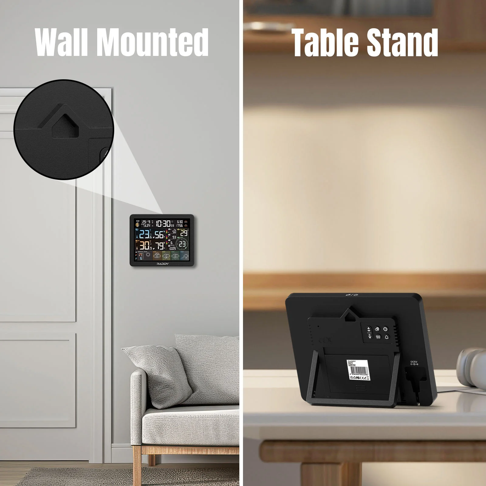 Raddy N80 Smart Wi-Fi Weather Station | APP Control | 8”Large Display | Sunset/Sunrise Time | PM2.5/AQI/UV Index | Customized Alarm Clocks - Image 9
