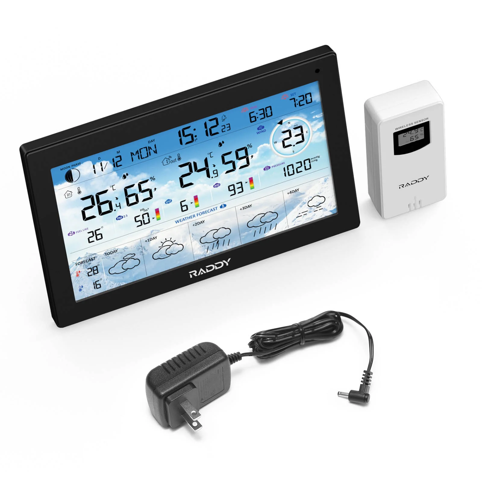 Raddy N90 Wi-Fi Weather Station | 8.8" HTN Display | Smart App Connectivity | Temp & Humidity Monitor | PM2.5/AQI/UVI | 5-Day Forecast | Sunrise/Sunset Time - Image 11
