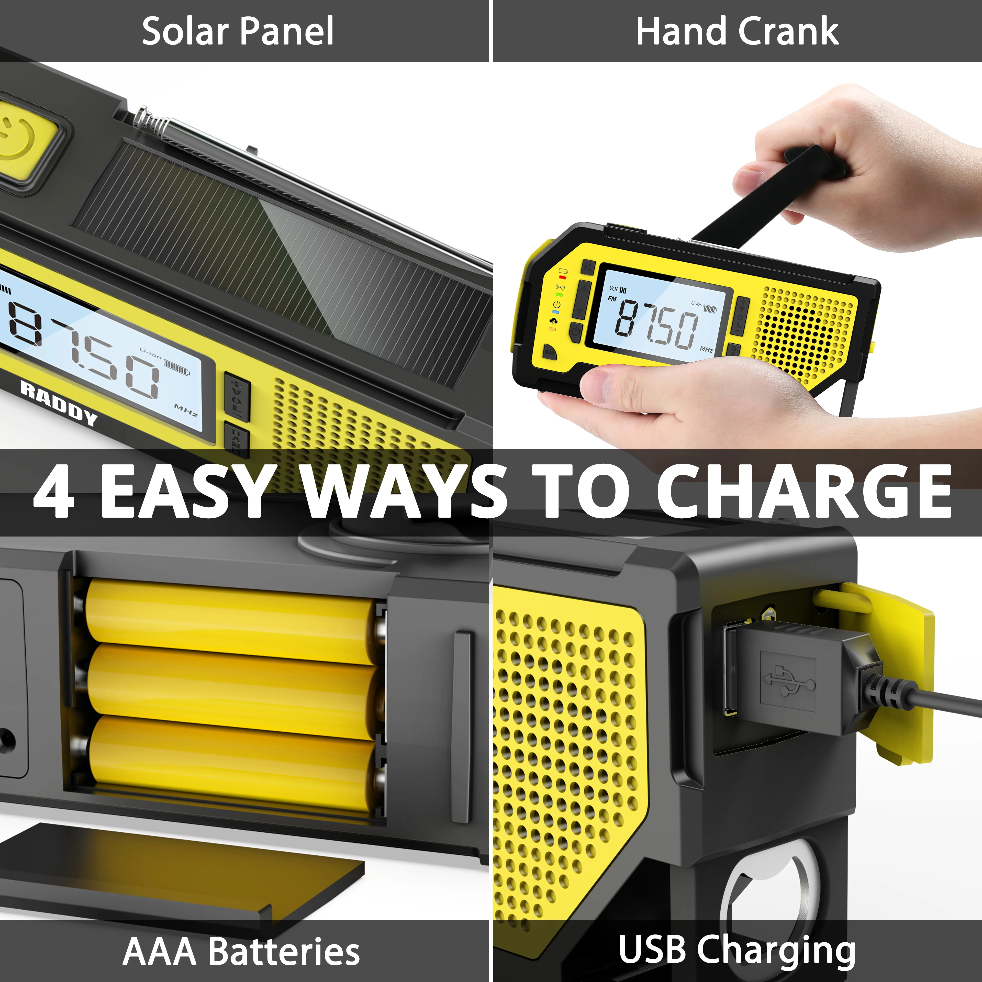 Raddy NW3 Emergency Weather Radio | NOAA Alert | Hand Crank Solar Power [DISCONTINUED] - Image 3