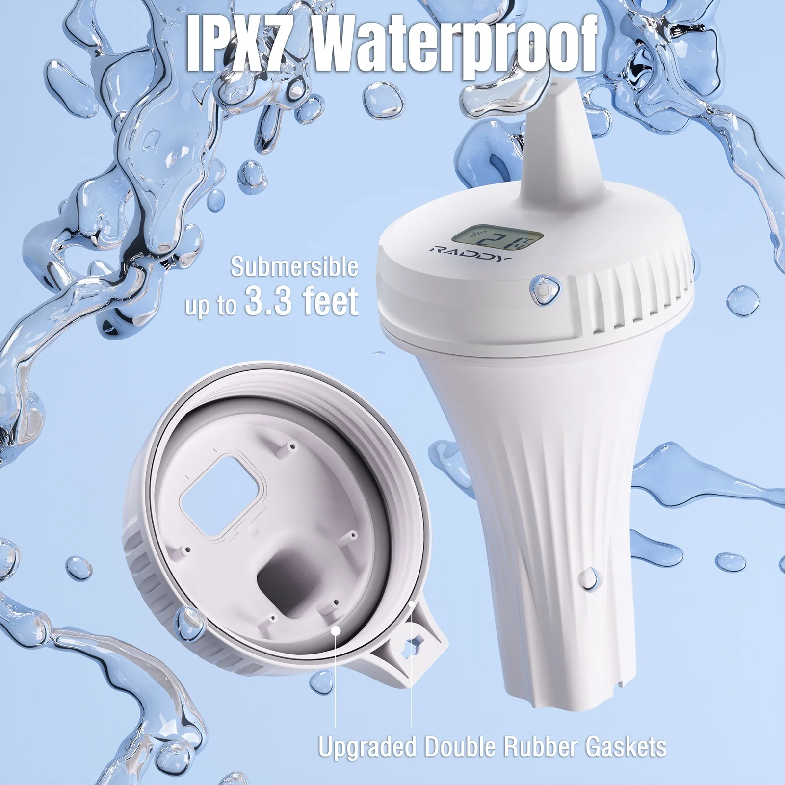 Raddy PT-2 Wireless Pool Thermometer | IPX7 | Alarm Clock | Water Comfort Level | for Pool Hot Tub Bathtub - Image 2