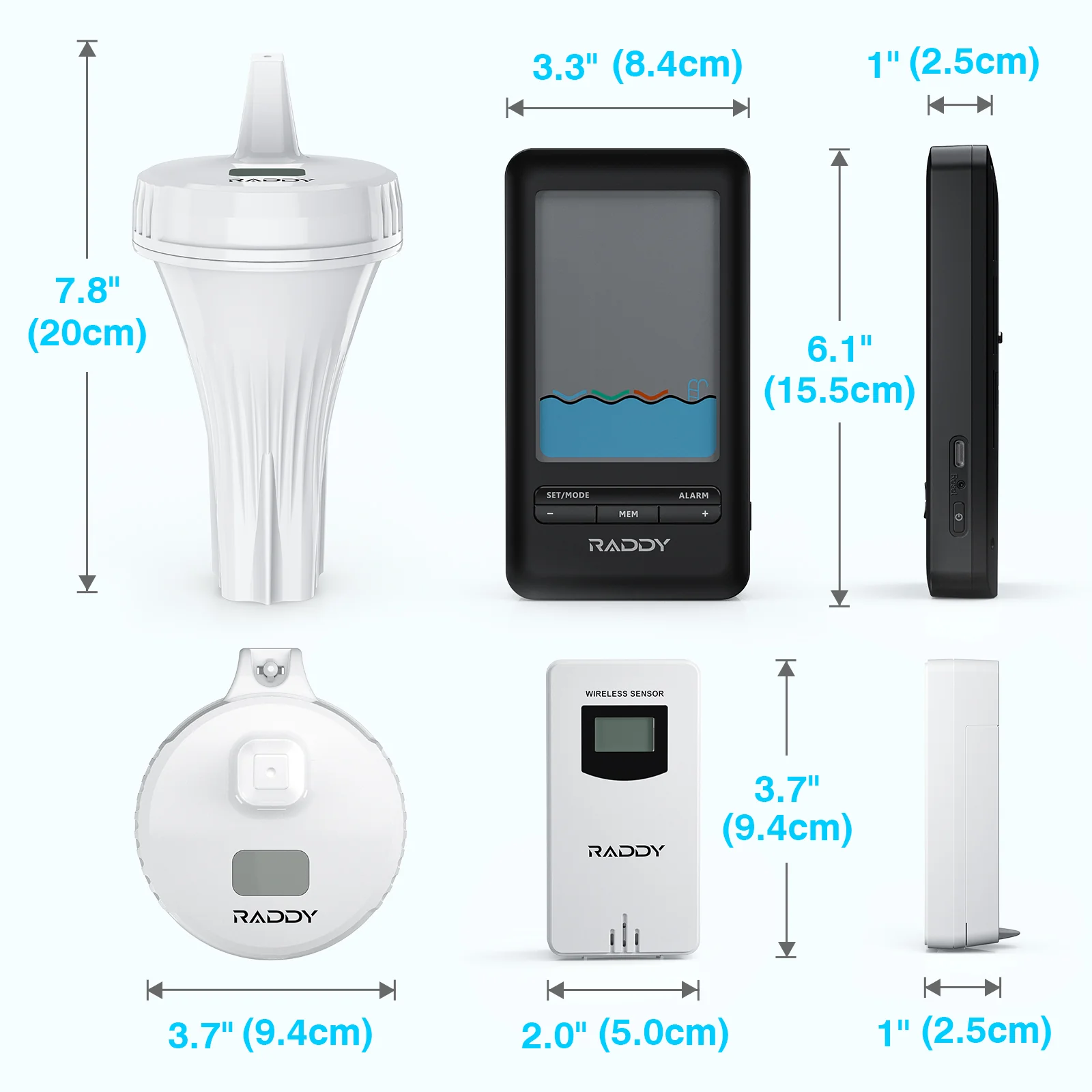 Raddy PT-3 Wi-Fi Pool Thermometer | LCD Display | IPX7 Waterproof | APP Remote Monitor | Rechargeable | Additional Remote Sensors - Image 6