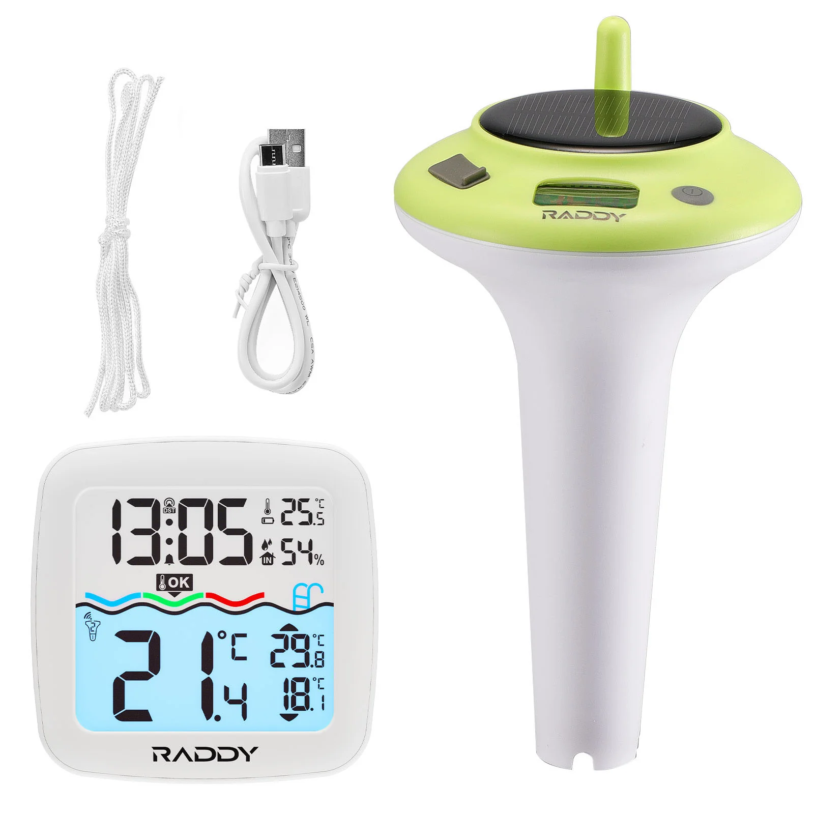 Raddy PT-5/PT-5 TN Solar Pool Thermometer | IPX8 | Solar & Battery Powered | Alarm Clock | Temperature Humidity Monitor - Image 6