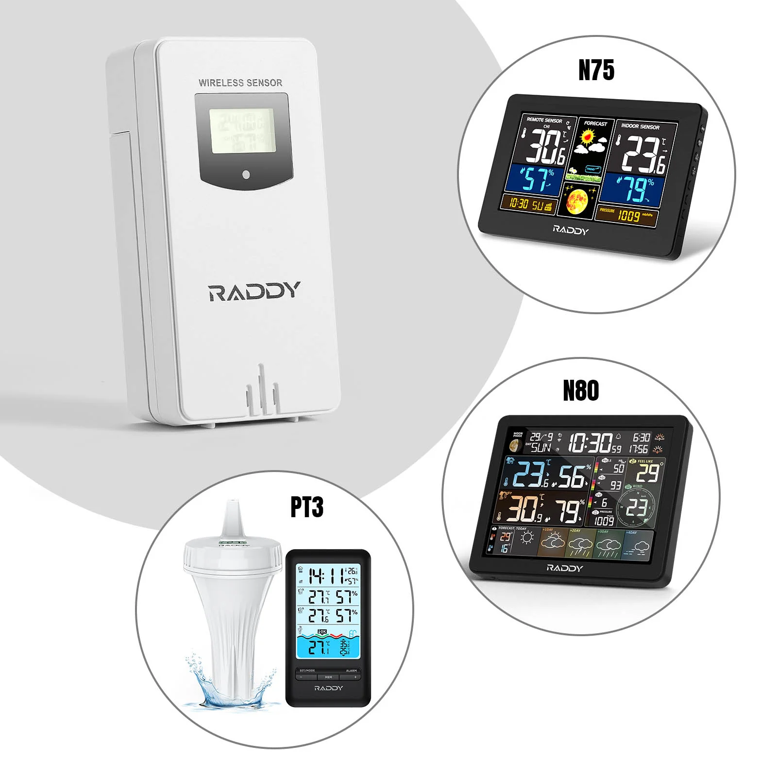 Raddy R7 Wireless Remote Sensor ｜For N75/N80 Home Weather Station /PT-3 Pool Thermometer - Image 3