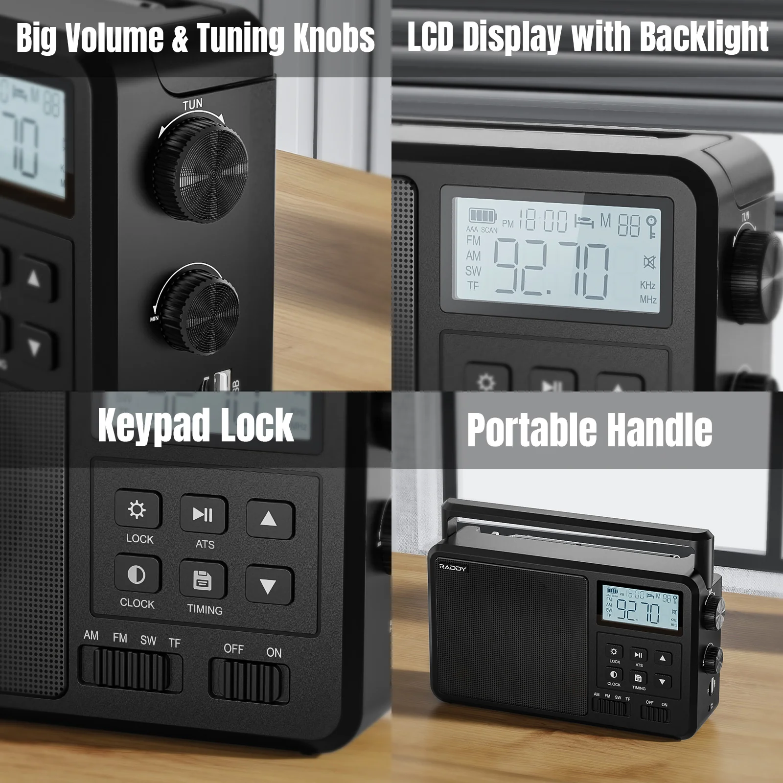 Raddy RF206 Shortwave Radio | FM/AM/SW | 8W Speaker | LCD Display | Bluetooth 5.0 | TF Card/USB Play - Image 10