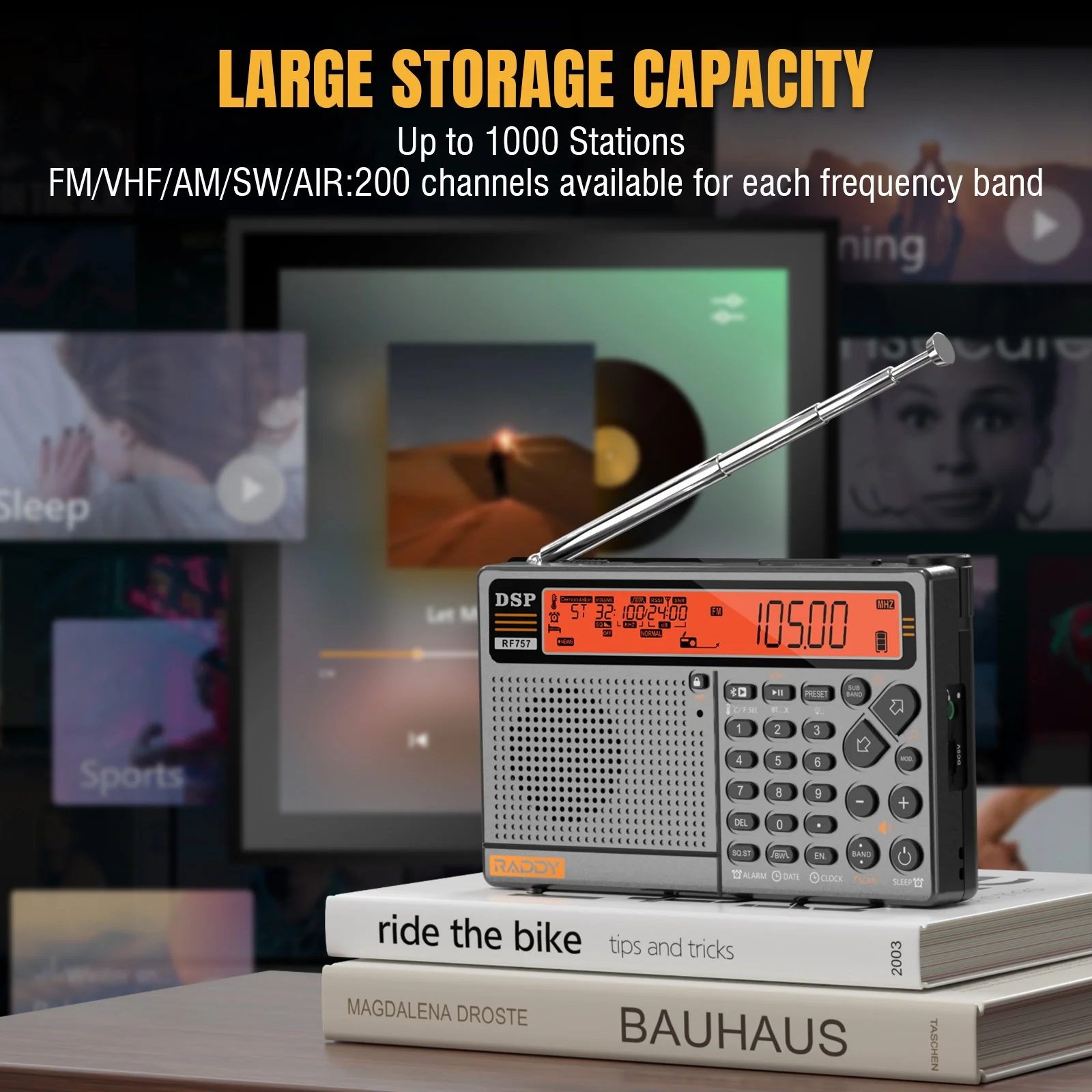 Raddy RF757 Shortwave Radio | APP Control | AM/FM/SW/VHF/UHF/CB/AIR/NOAA | 1000 Presets | Bluetooth 5.0 | 2500mAh Battery - Image 5
