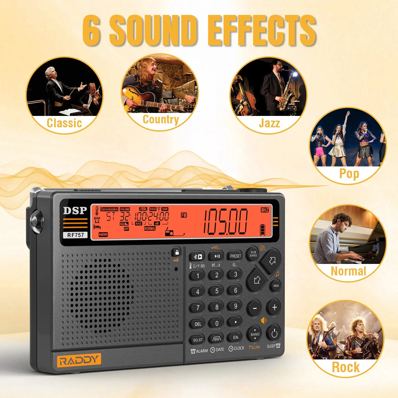 Raddy RF757 Shortwave Radio | APP Control | AM/FM/SW/VHF/UHF/CB/AIR/NOAA | 1000 Presets | Bluetooth 5.0 | 2500mAh Battery - Image 6