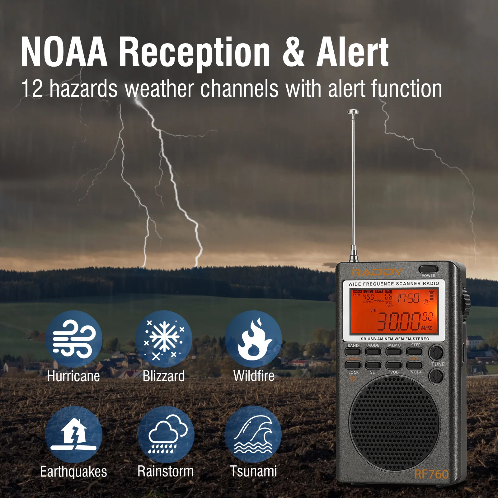 Raddy RF760 SSB Shortwave Radio FM AM SW CB VHF UHF WX AIR Marine Full Band Receiver | NOAA Alert | Rechargeable - Image 7
