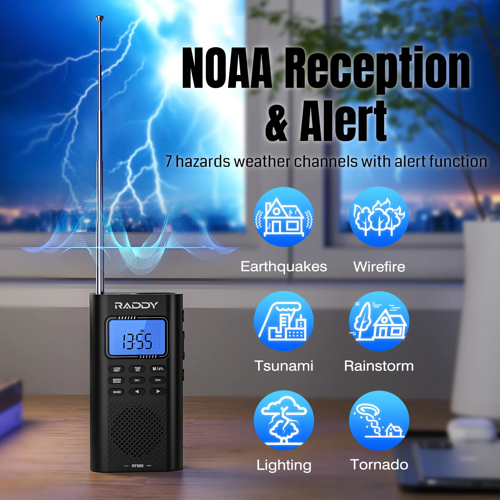 Raddy RF886 Shortwave Radio | AM/FM/SW/VHF/WB | Bluetooth Connection | Rechargeable Pocket Radio | NOAA - Image 9