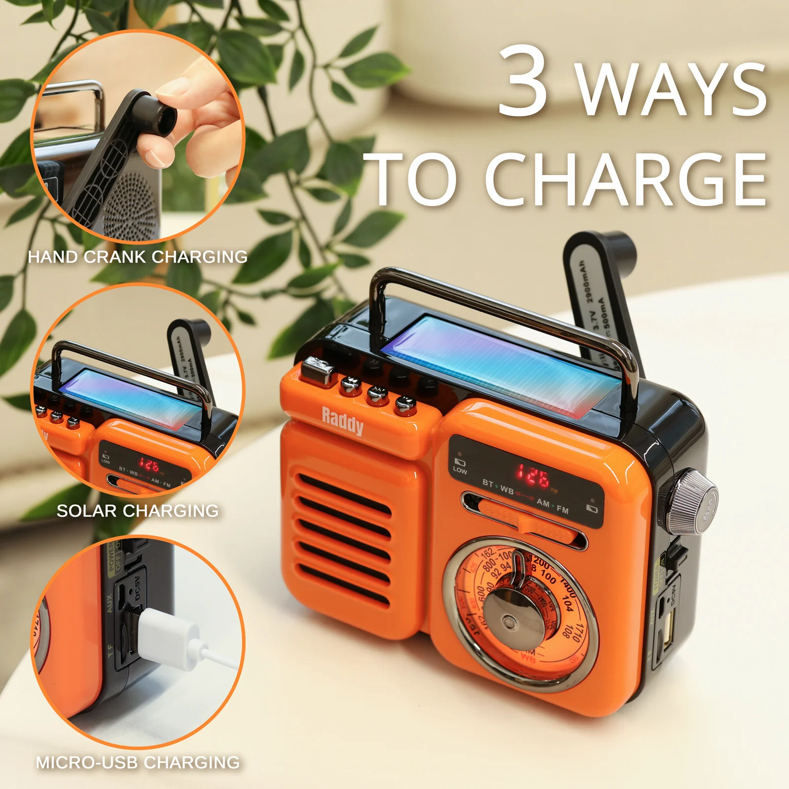 Raddy RW3 Emergency Radio | Hand Crank  | Solar | AM/FM/NOAA | Bluetooth [DISCONTINUED] - Image 3