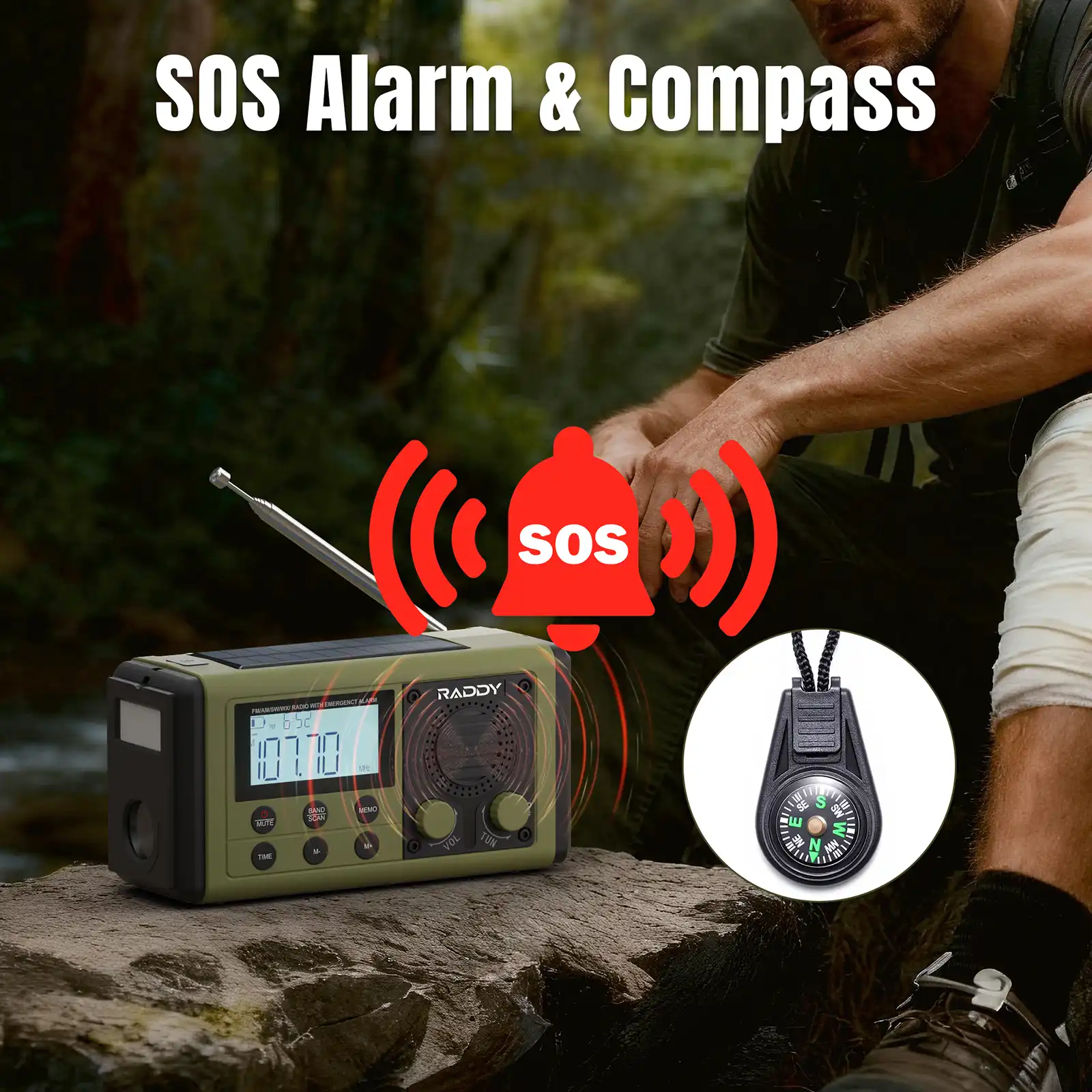 Raddy SH-908 Emergency Radio | IPX6 | AM/FM/SW | 10 000mAh Battery | Solar & USB Charging | Flashlight Reading Lamp | SOS | Compass - Image 9