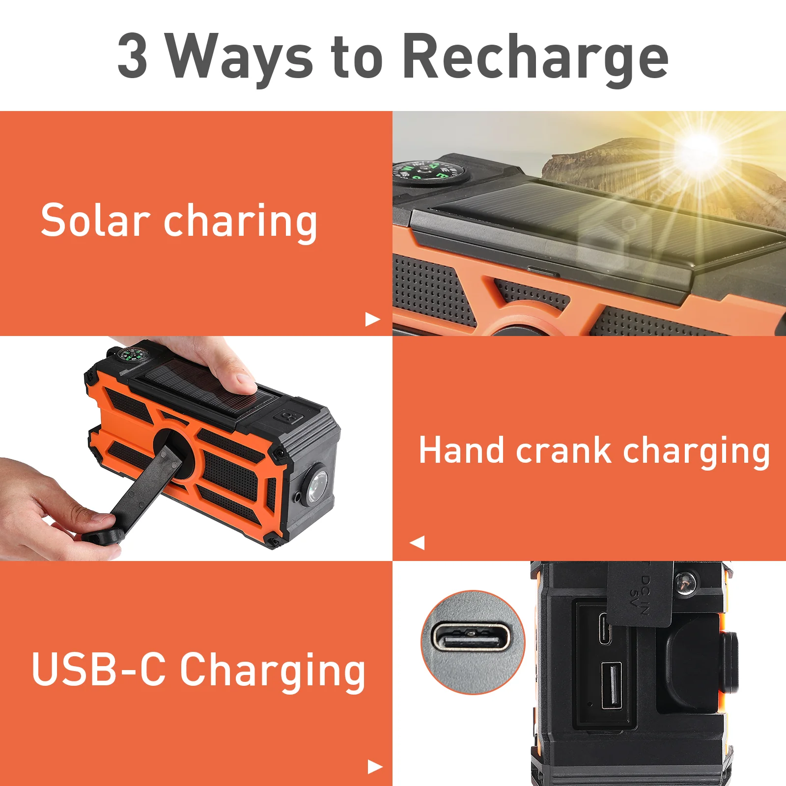 Raddy SW5 Emergency Radio | IPX5 Waterproof | 5000mAh | Hand Crank Solar | Power Bank | NOAA - Image 2