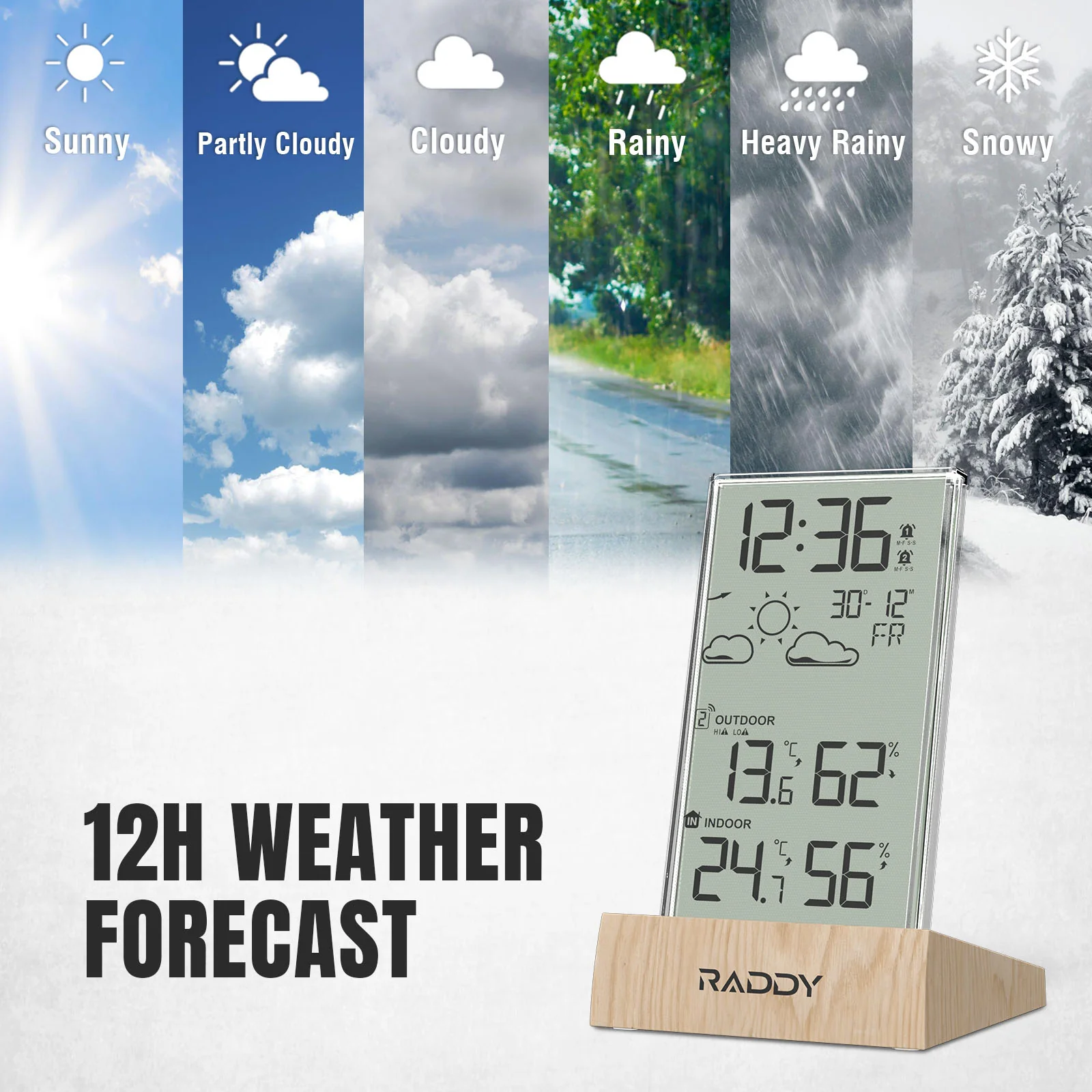 Raddy V5 Weather Station | 5.0’’ LCD Display | Weather Forecast | Battery Powered | Temperature & Humidity - Image 2